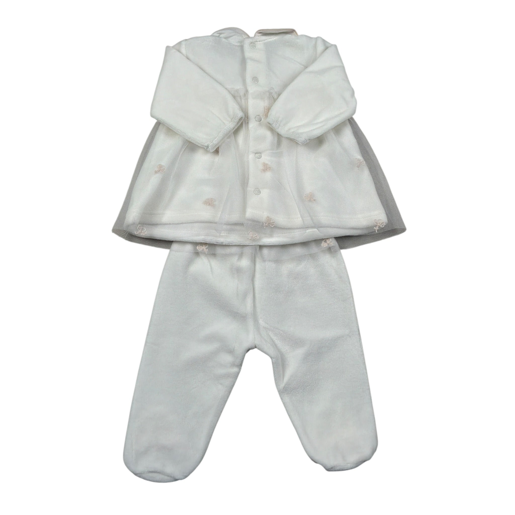 Barcellino Completo 2P Ezzi Maglia-Ghettina In Ciniglia Bianco per Neonata 126202 BIANCO BARCELLINO 