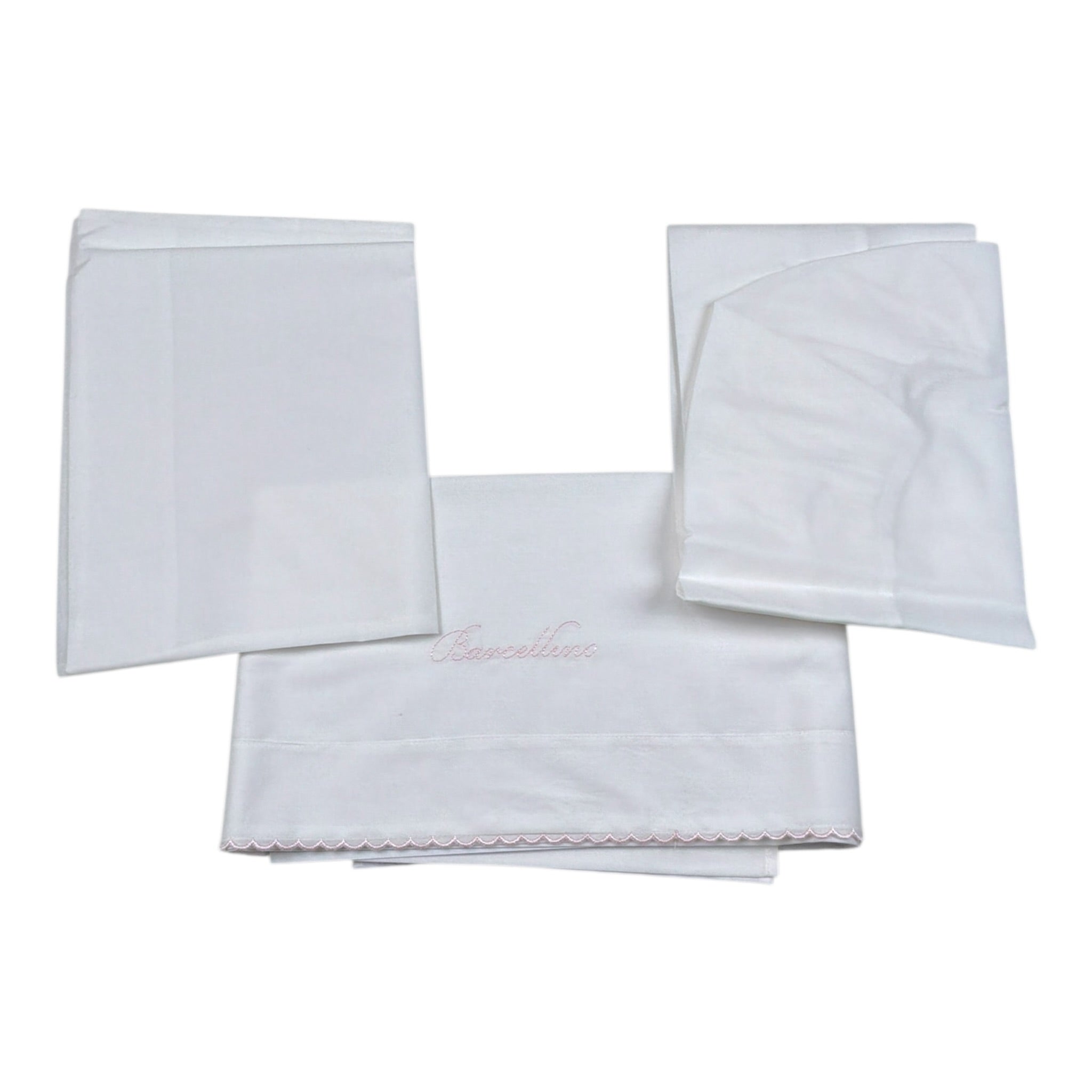 Barcellino Set Lenzuola 3Pz tinta unita con Stampa Bianco per Neonata 9392 BIANCO BARCELLINO 