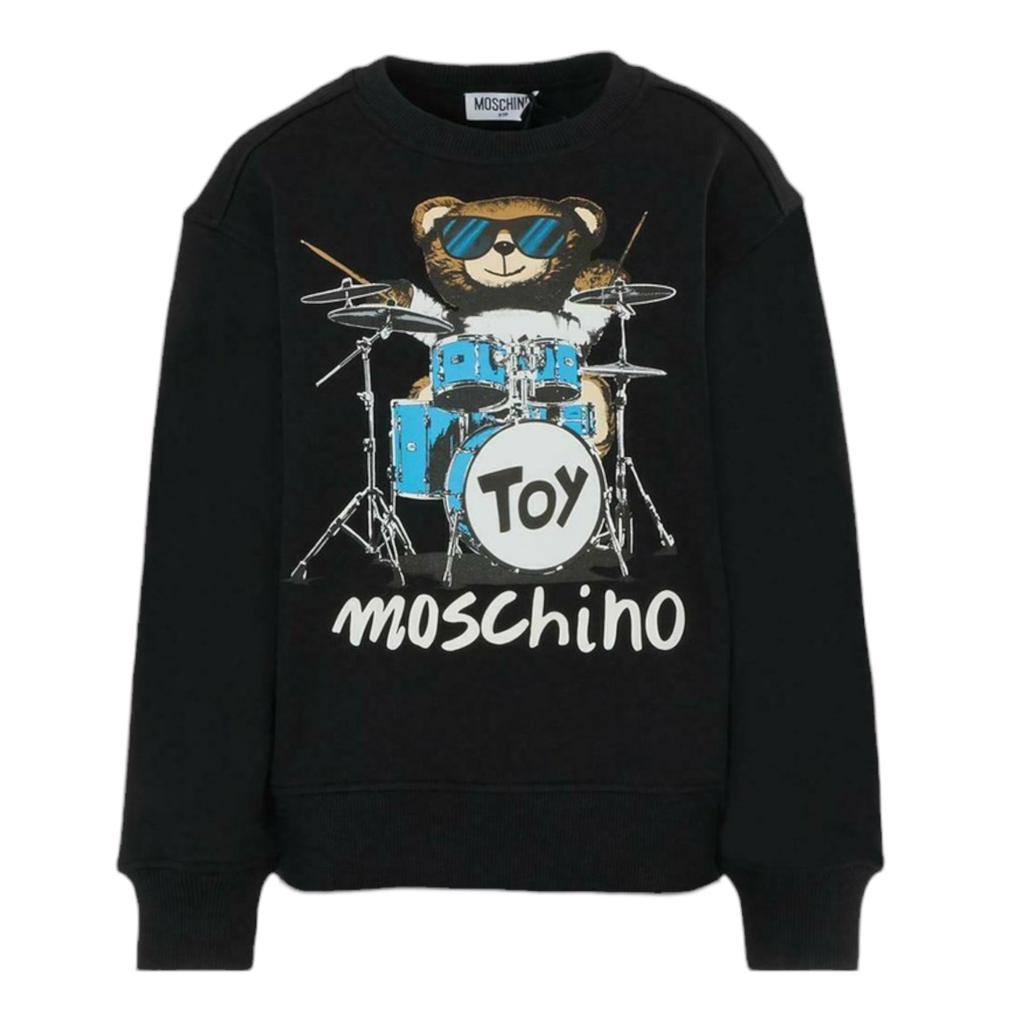 Moschino Felpa Chiusa Girocollo tinta unita con Stampa Nero per Bambino HUF092 NERO MOSCHINO 