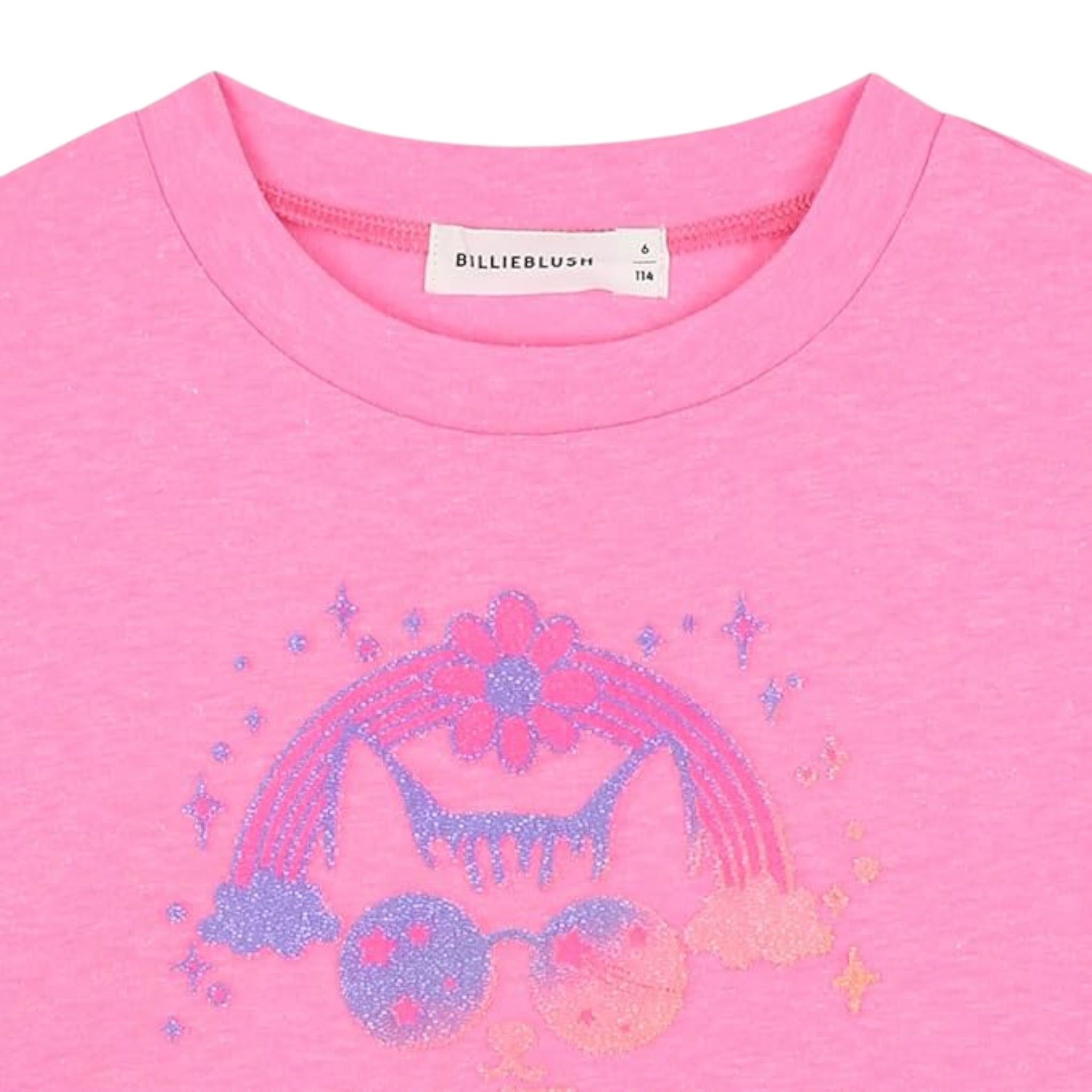 Billieblush Shirt Girocollo tinta unita con Ricami Rosa Fluo per Bambina U21406 ROSA FLUO BillIEBLUSH 