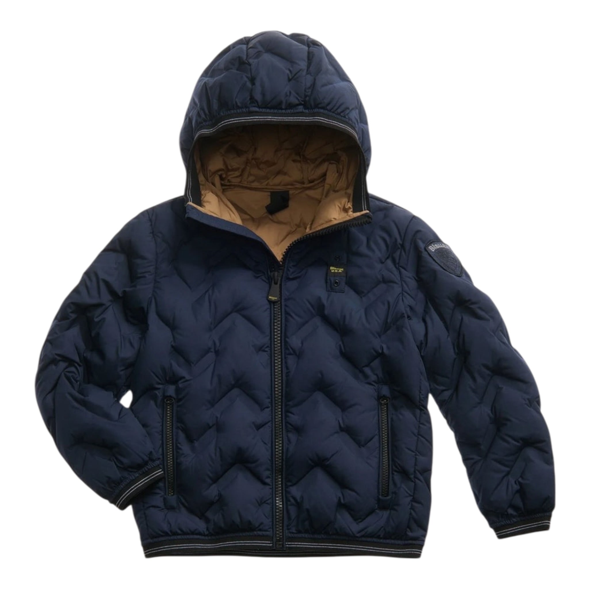 Blauer Giubbino tinta unita con Zip E Cappuccio Blu per Bambino 03400J BLU BLAUER 