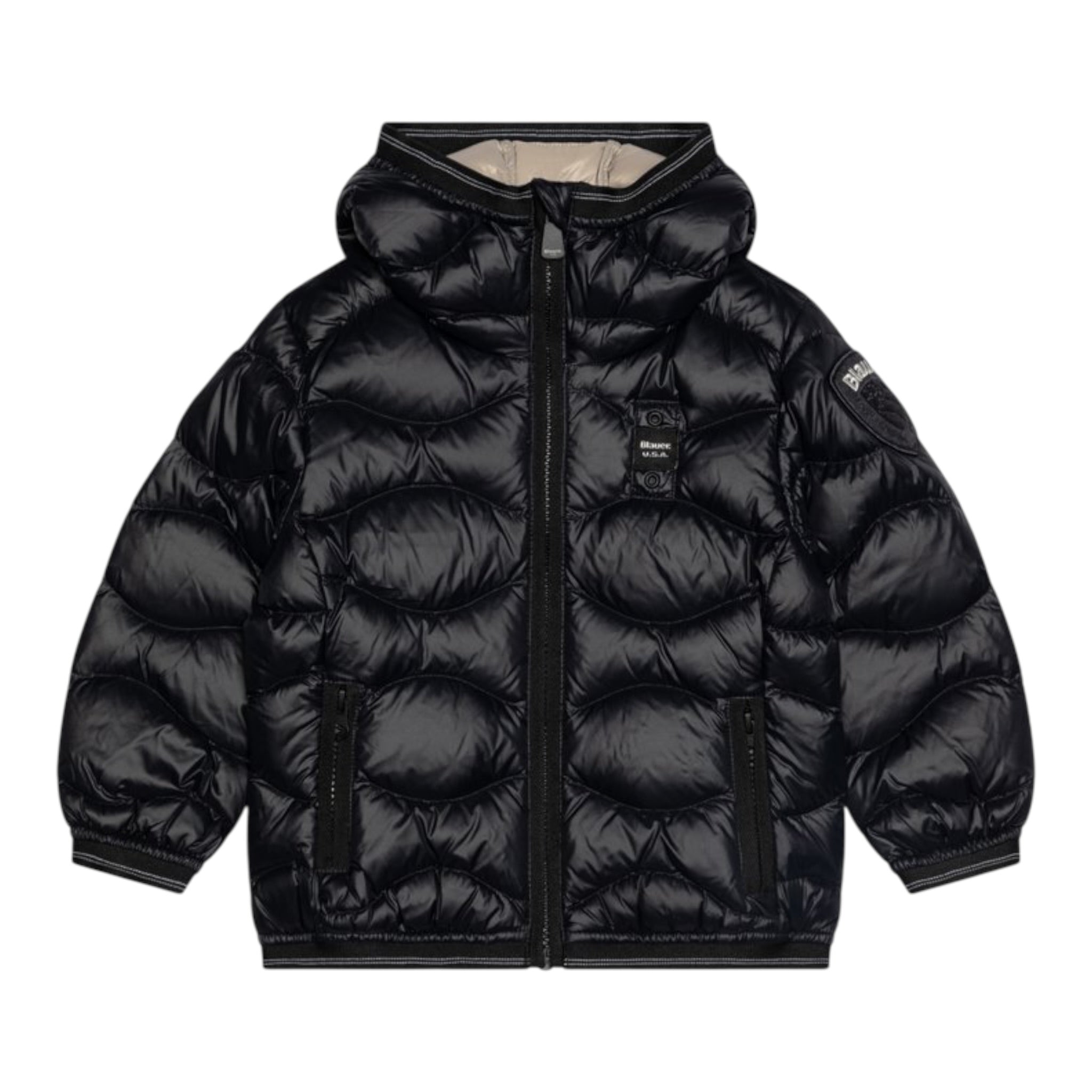 Blauer Giubbino tinta unita con Zip E Cappuccio Nero per Neonato 25WBBXC02456XXX NERO BLAUER 