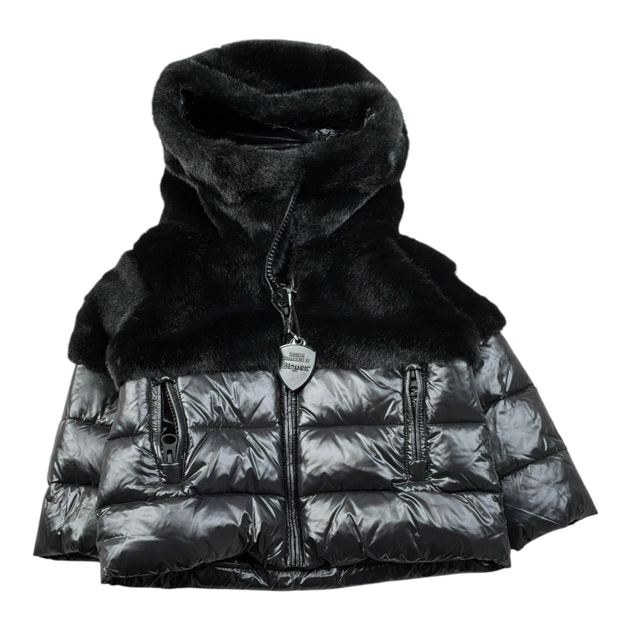 Blauer Giubbino tinta unita con Zip E Cappuccio Nero per Bambina 25WBLGC02411J NERO BLAUER 