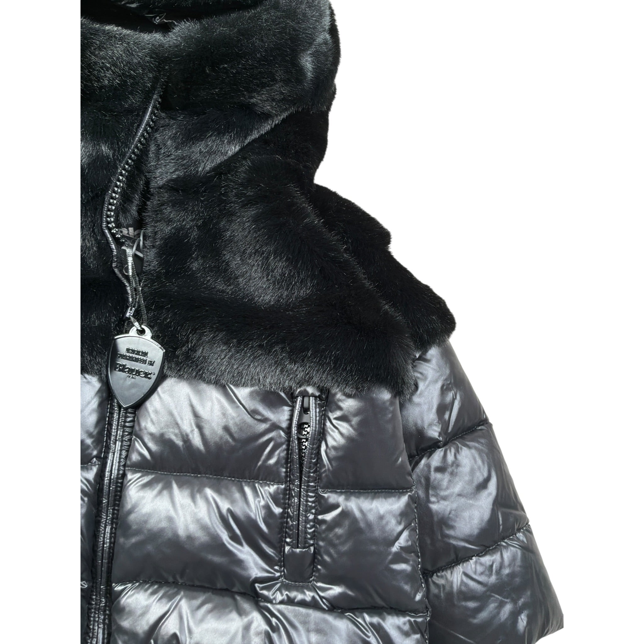 Blauer Giubbino tinta unita con Zip E Cappuccio Nero per Bambina 25WBLGC02411J NERO BLAUER 