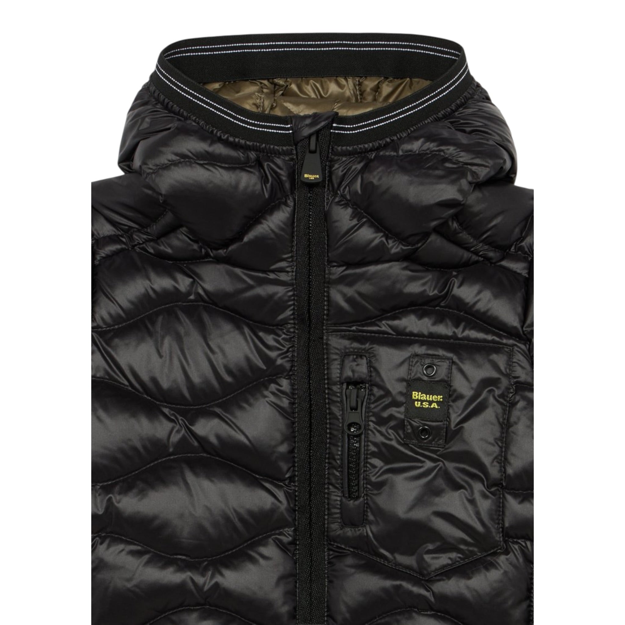 Blauer Giubbino tinta unita con Zip E Cappuccio Nero per Bambino 25WBLKC02429 NERO BLAUER 