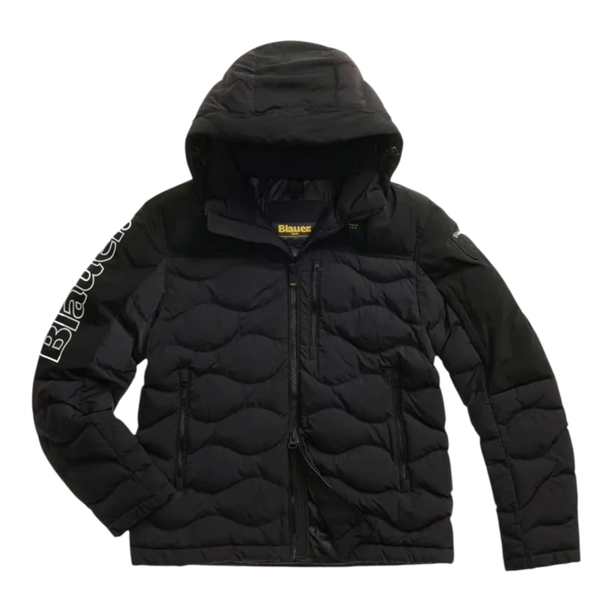 Blauer Giubbino tinta unita con Zip E Cappuccio Nero per Bambino 25WBLKC02451J NERO BLAUER 
