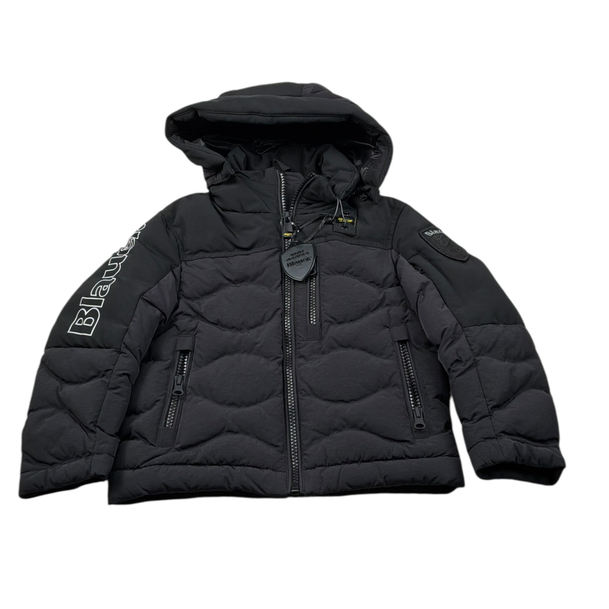 Blauer Giubbino tinta unita con Zip E Cappuccio Nero per Neonato 25WBLKC02451X NERO BLAUER 
