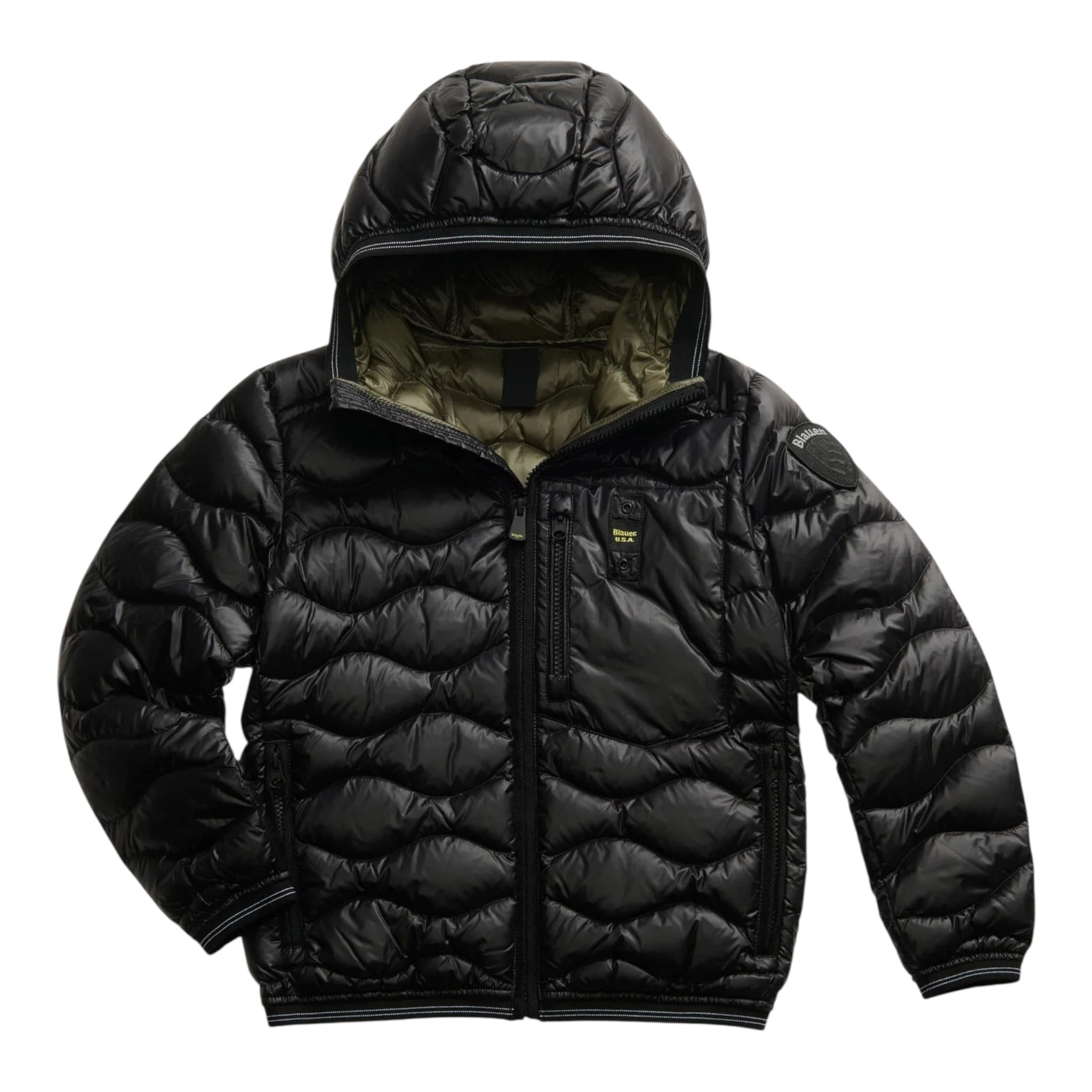 Blauer Giubbino tinta unita con Zip E Cappuccio Nero per Bambino 25WBLKC03438 NERO BLAUER 