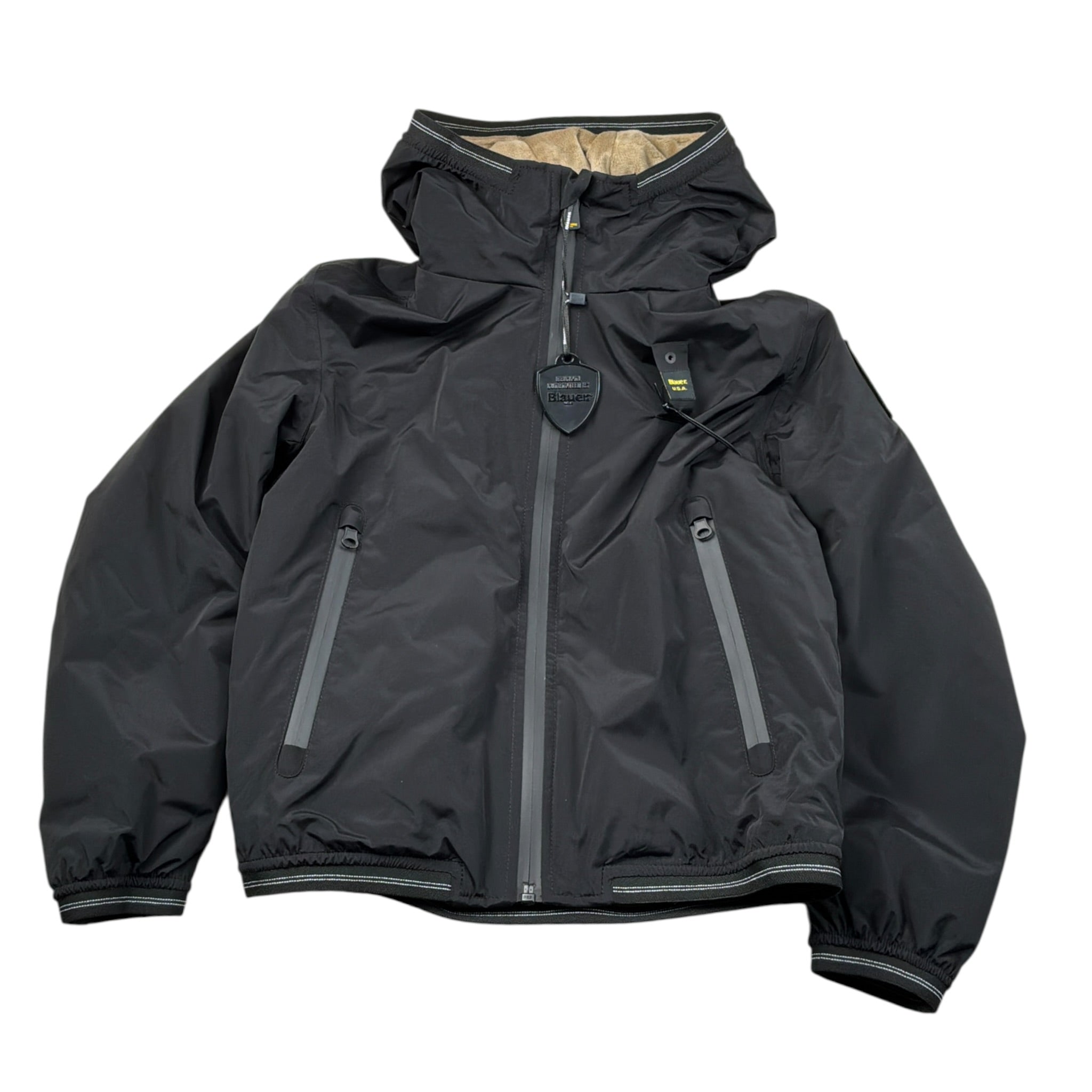 Blauer Giubbino tinta unita con Zip E Cappuccio Nero per Bambino 25WBLKC11416X NERO BLAUER 