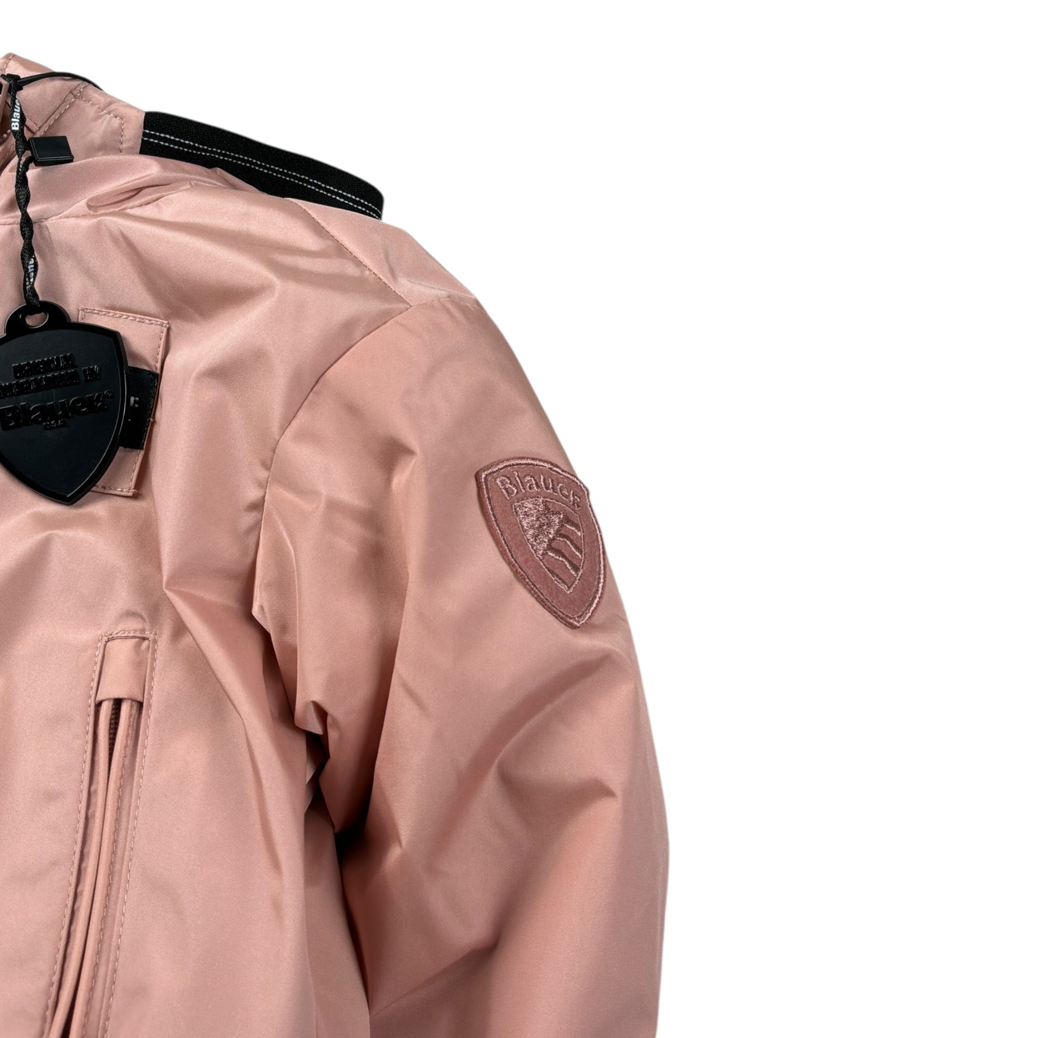 Blauer Giubbino tinta unita con Zip E Cappuccio Rosa per Neonata EDITH ROSA BLAUER 
