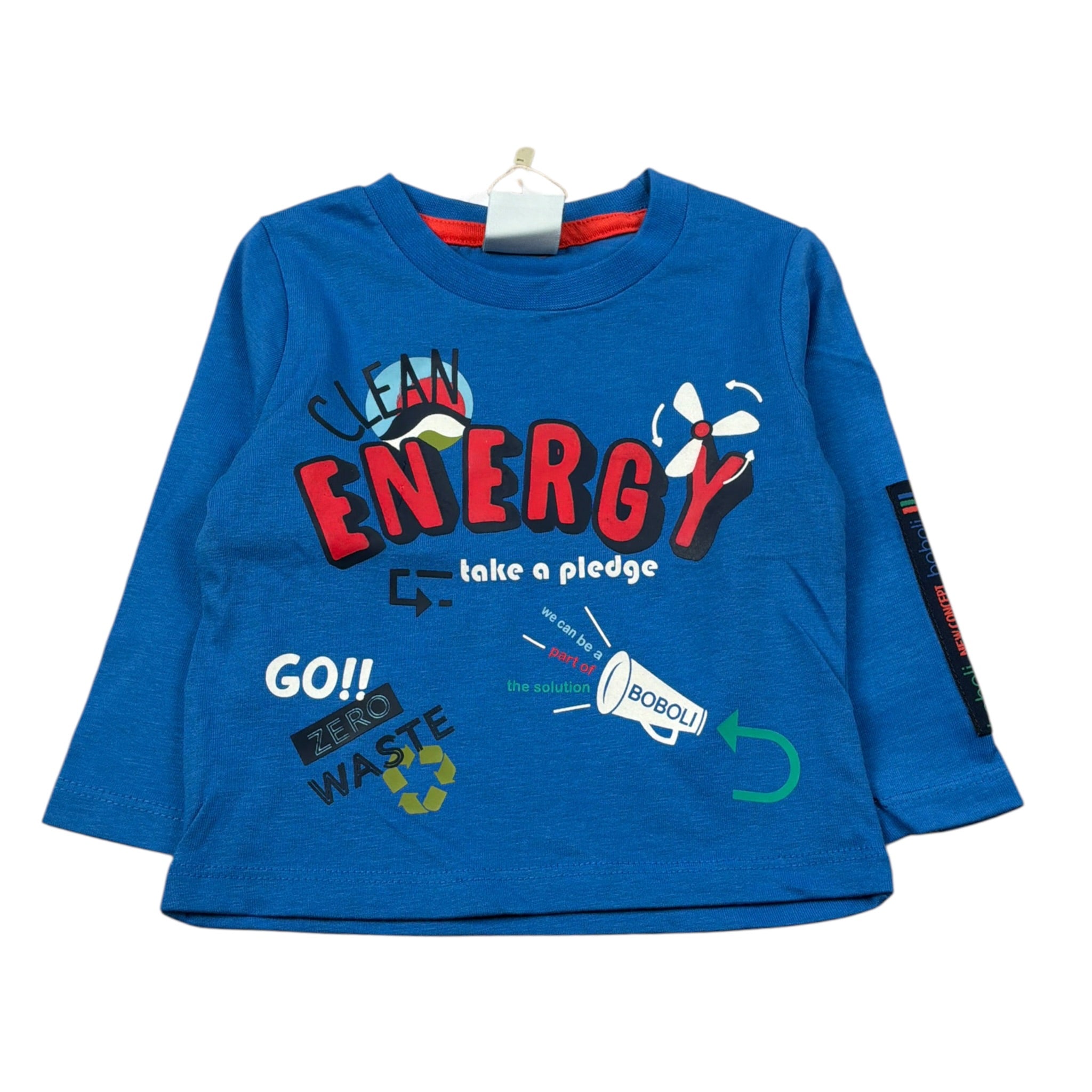 Boboli Shirt Girocollo tinta unita con Stampa Blu per Neonato 313096 BLU BOBOLI 