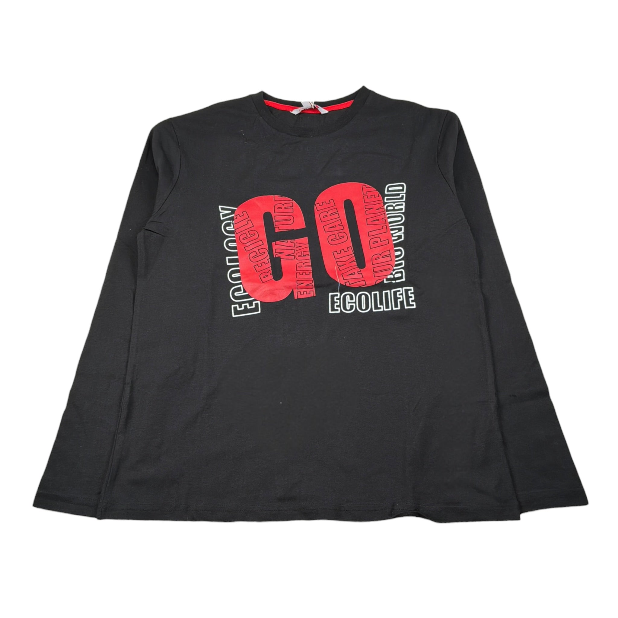 Boboli Shirt Girocollo tinta unita con Stampa Nero per Bambino 599058 NERO BOBOLI 