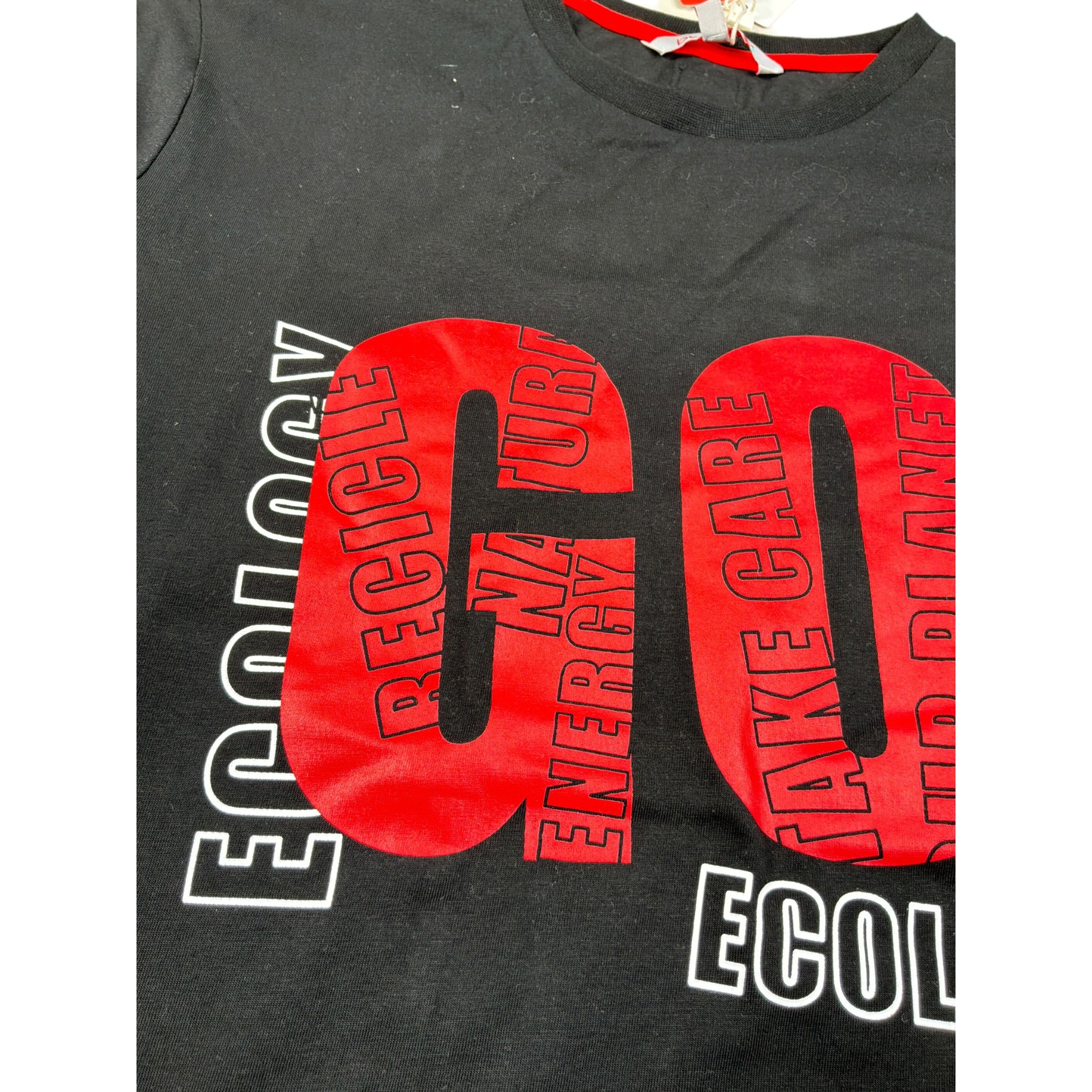 Boboli Shirt Girocollo tinta unita con Stampa Nero per Bambino 599058 NERO BOBOLI 
