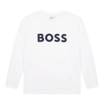 Boss Shirt Girocollo tinta unita con Stampa Bianco per Bambino J25P25 BIANCO BOSS 