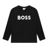 Boss Shirt Girocollo tinta unita con Stampa Nero per Bambino J25P25 NERO BOSS 