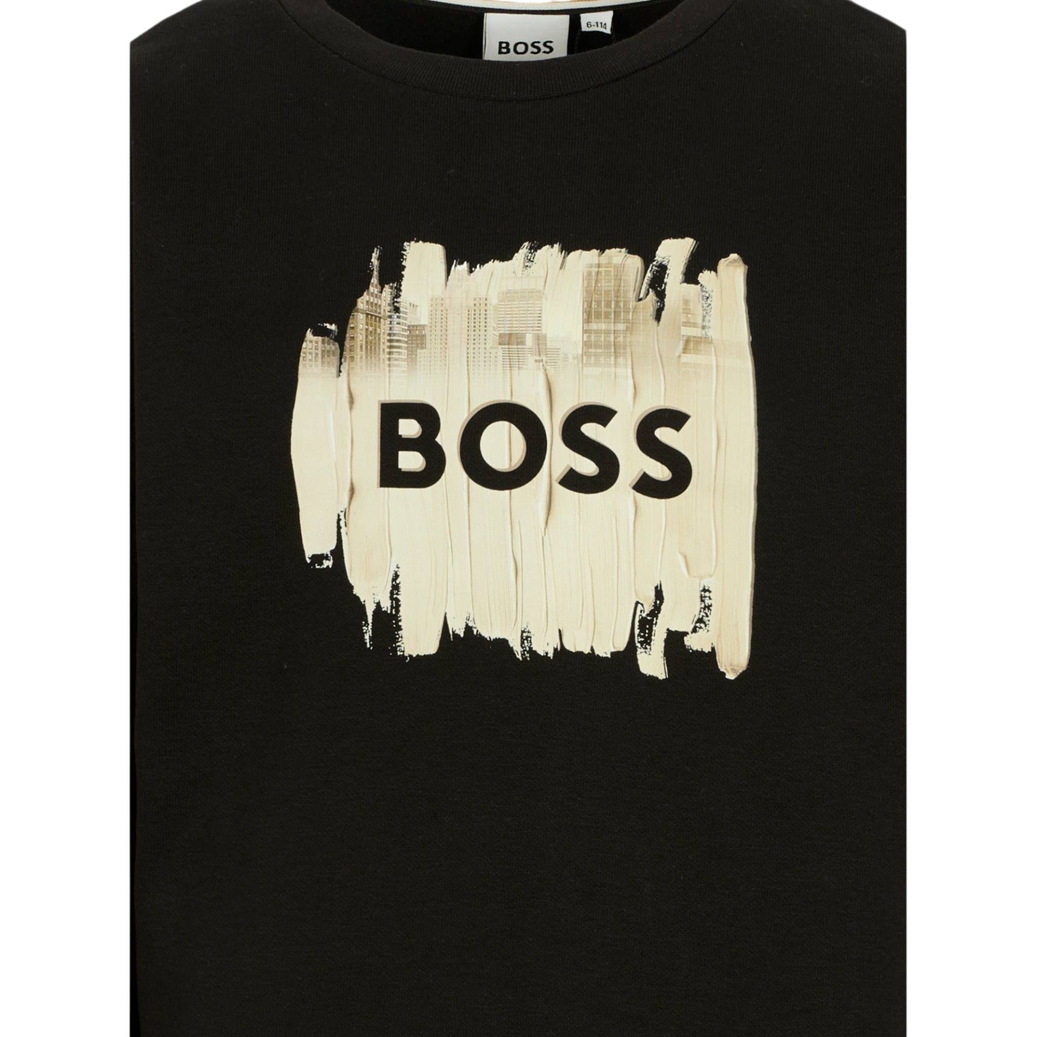 Boss Felpa Girocollo tinta unita con Stampa Nero per Bambino J52356 NERO BOSS 