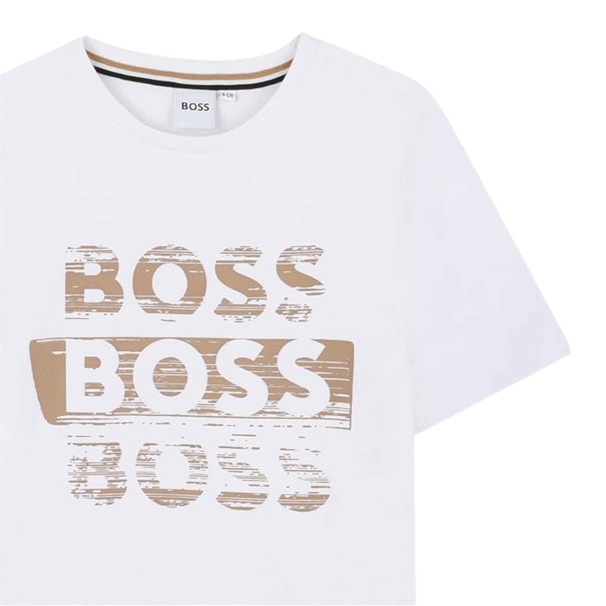 Boss T-Shirt tinta unita Girocollo con Stampa Bianco per Bambino J52366 BIANCO BOSS 
