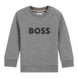 Boss Felpa tinta unita Girocollo con Stampa Grigio per Bambino J52458 GRIGIO BOSS 