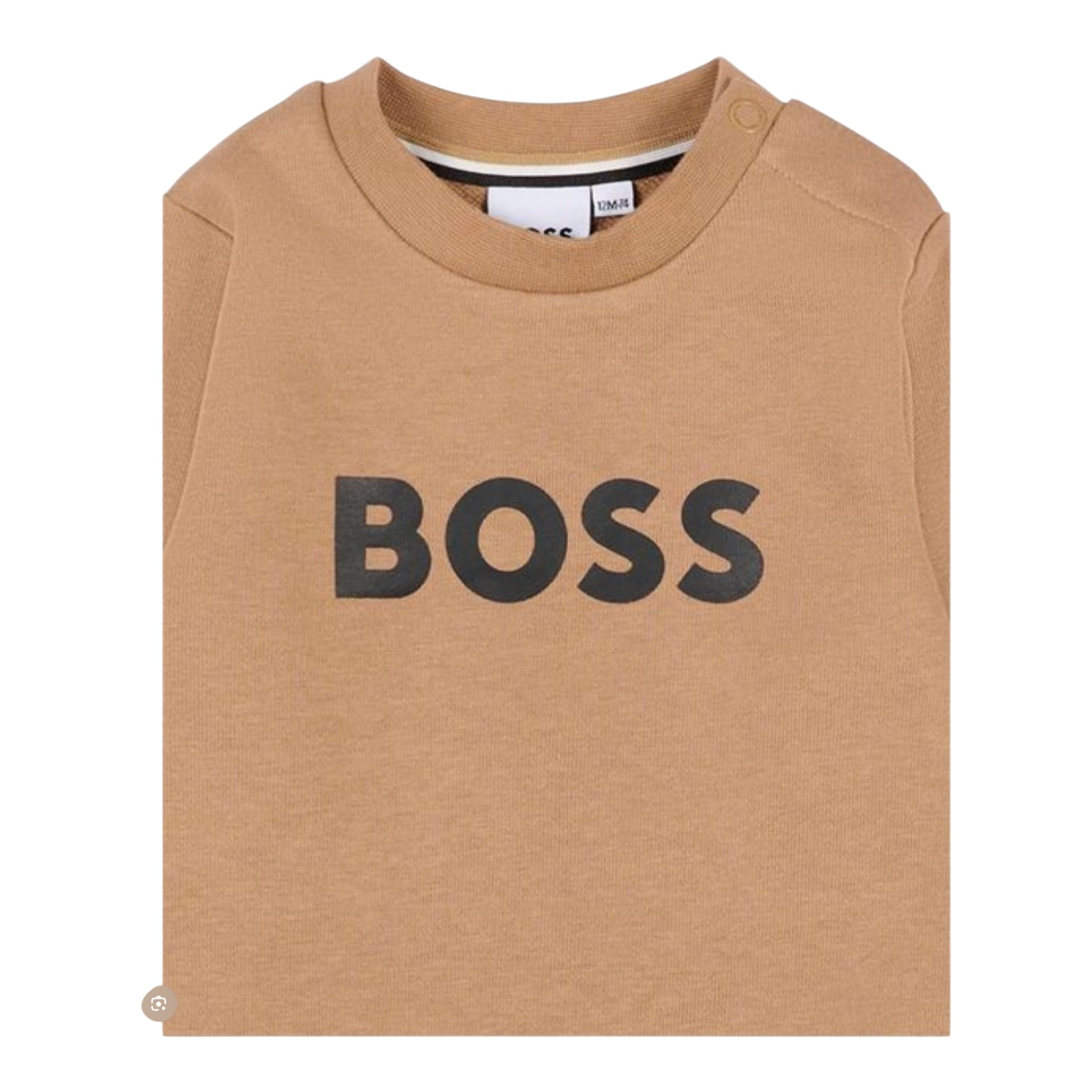 Boss Felpa tinta unita Girocollo con Stampa Beige per Neonato J52458X BEIGE BOSS 