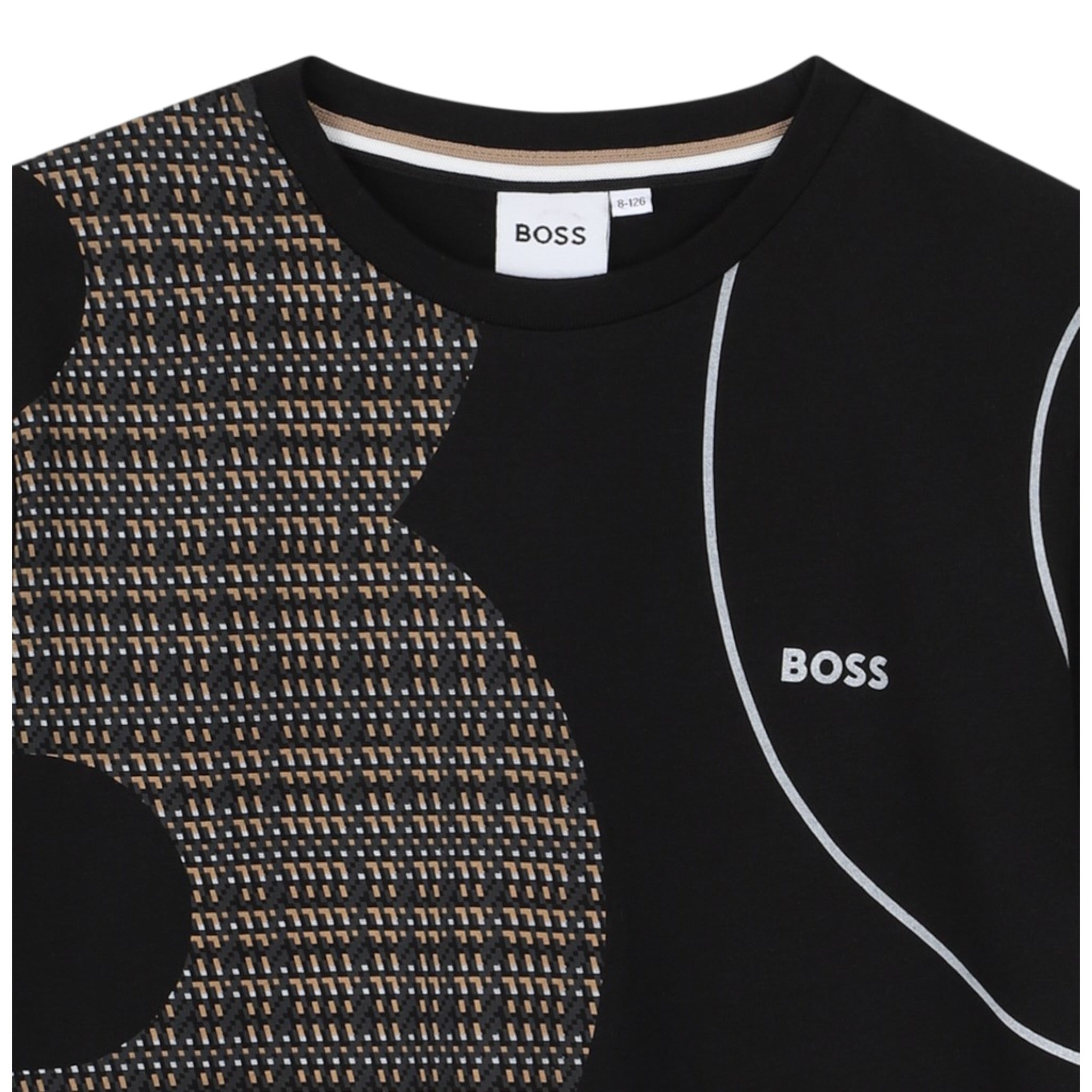 Boss T-Shirt Girocollo tinta unita con Stampa Nero per Bambino J52724 NERO BOSS 