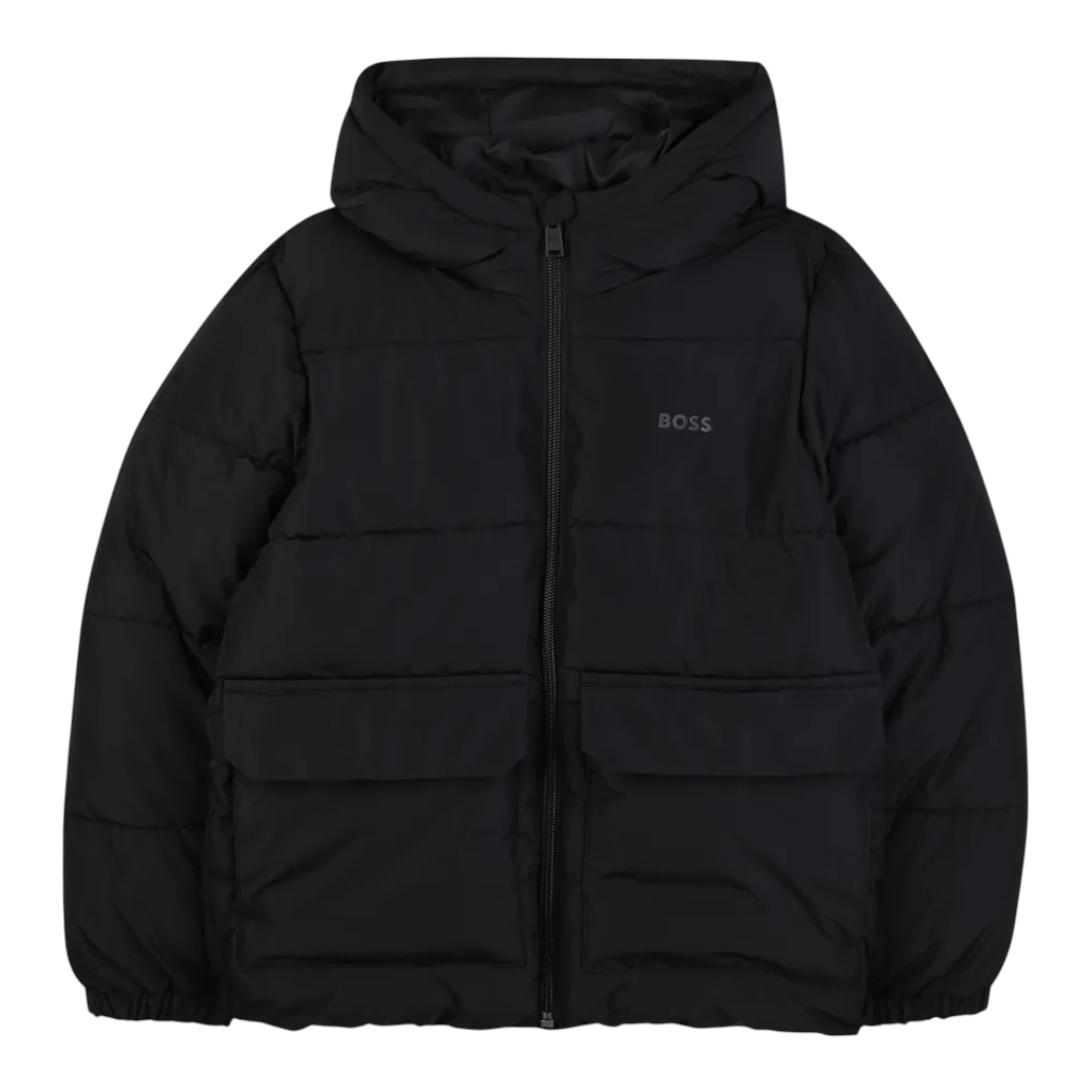 Boss Giubbino tinta unita con Zip E Cappuccio Nero per Bambino JF2396 NERO BOSS 