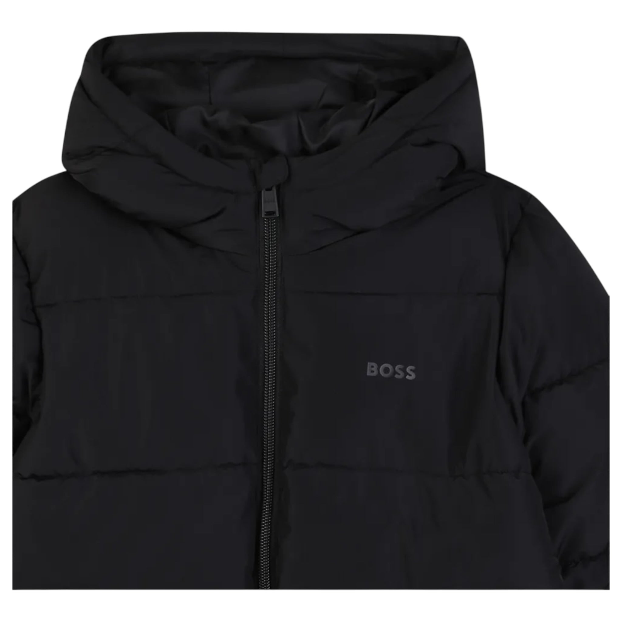 Boss Giubbino tinta unita con Zip E Cappuccio Nero per Bambino JF2396 NERO BOSS 