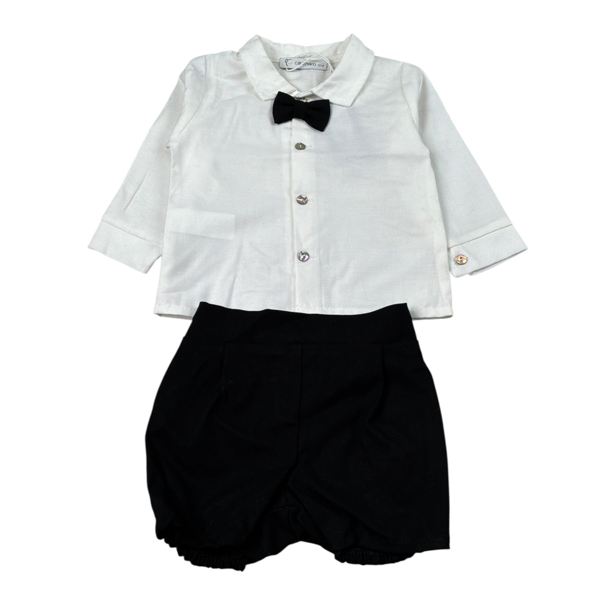 Calamaro Completo 3Pz Camicia-Bermuda-Papillon Bianco/Nero per Neonato 11258 BIANCO/NERO CALAMARO 