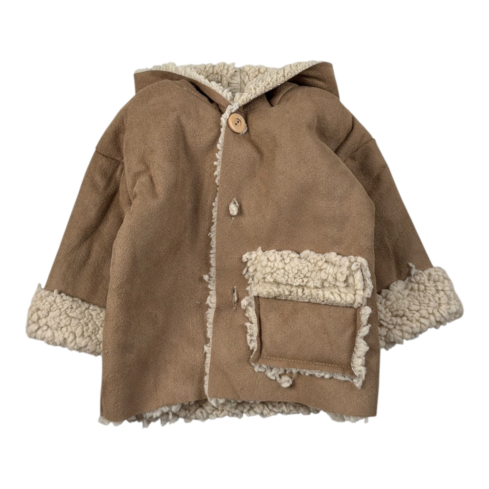 Calamaro Cappotto tinta unita con Cappuccio E Pelliccia Biscotto per Neonata 14020 BISCOTTO CALAMARO 