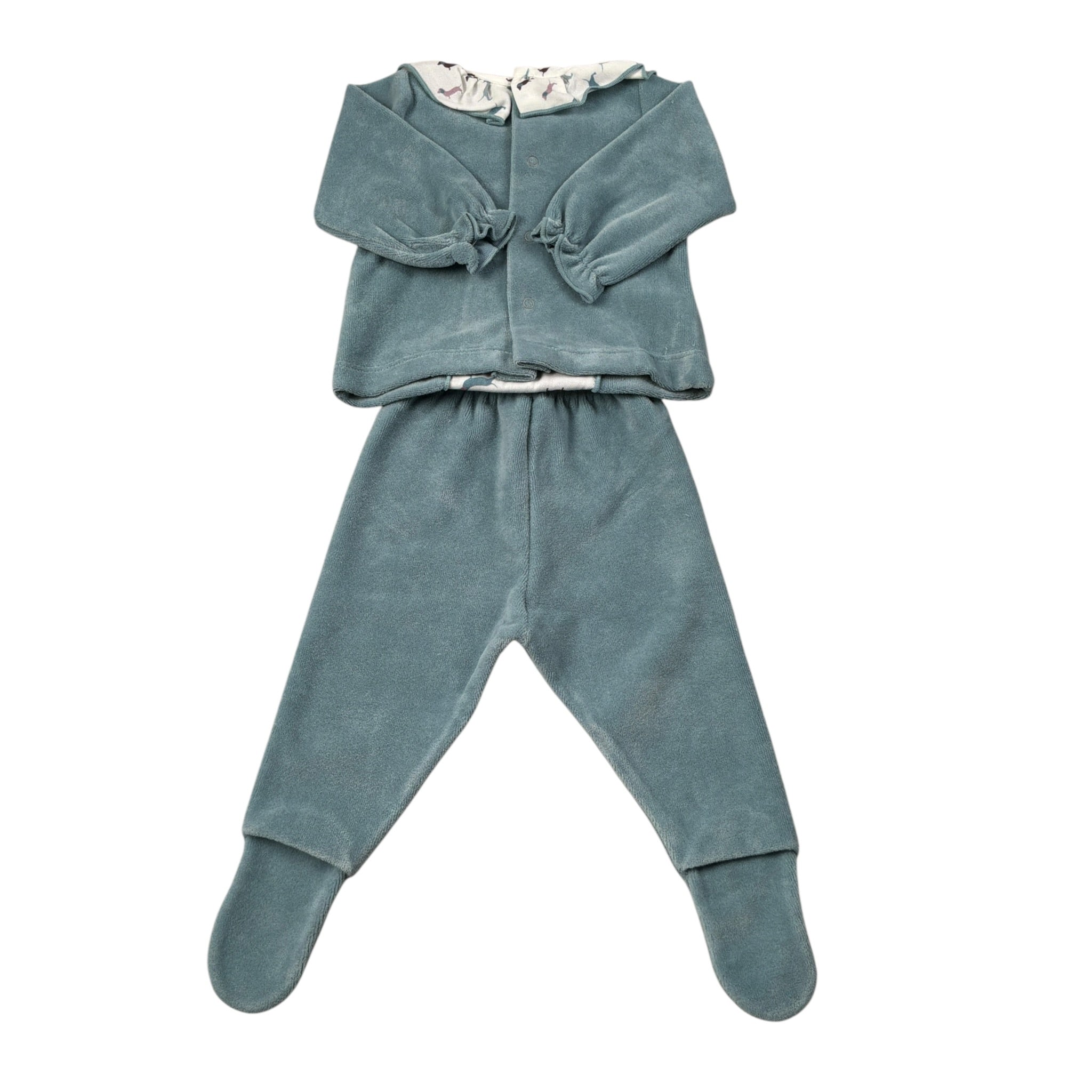 Calamaro Completo 2 Pezzi Maglia-Ghettina In Ciniglia Verde per Neonata 17858 VERDE CALAMARO 