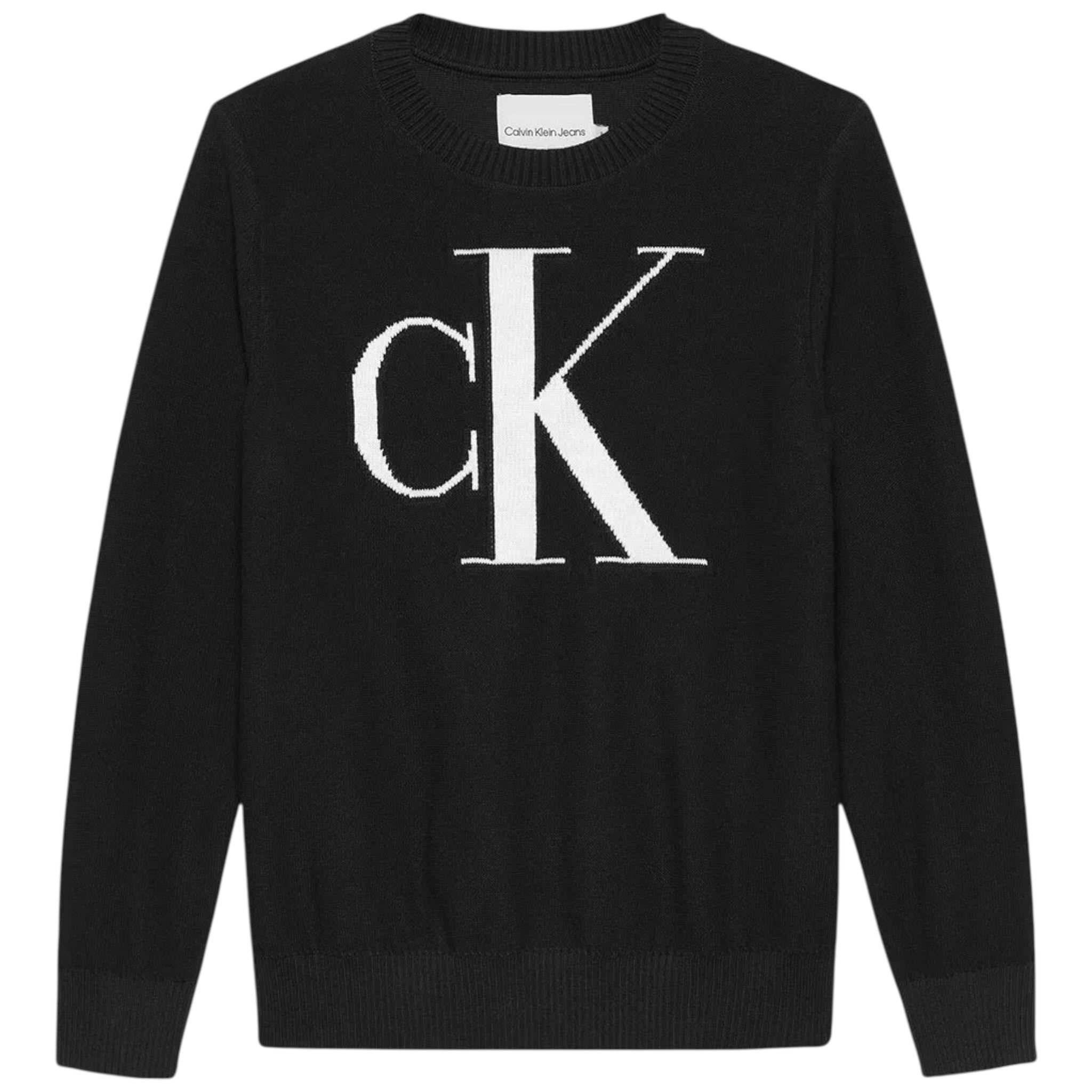 Calvin Klein Maglia Girocollo tinta unita con Logo Nero/Bianco per Bambino IB0IB01961 NERO/BIANCO CALVIN KLEIN 