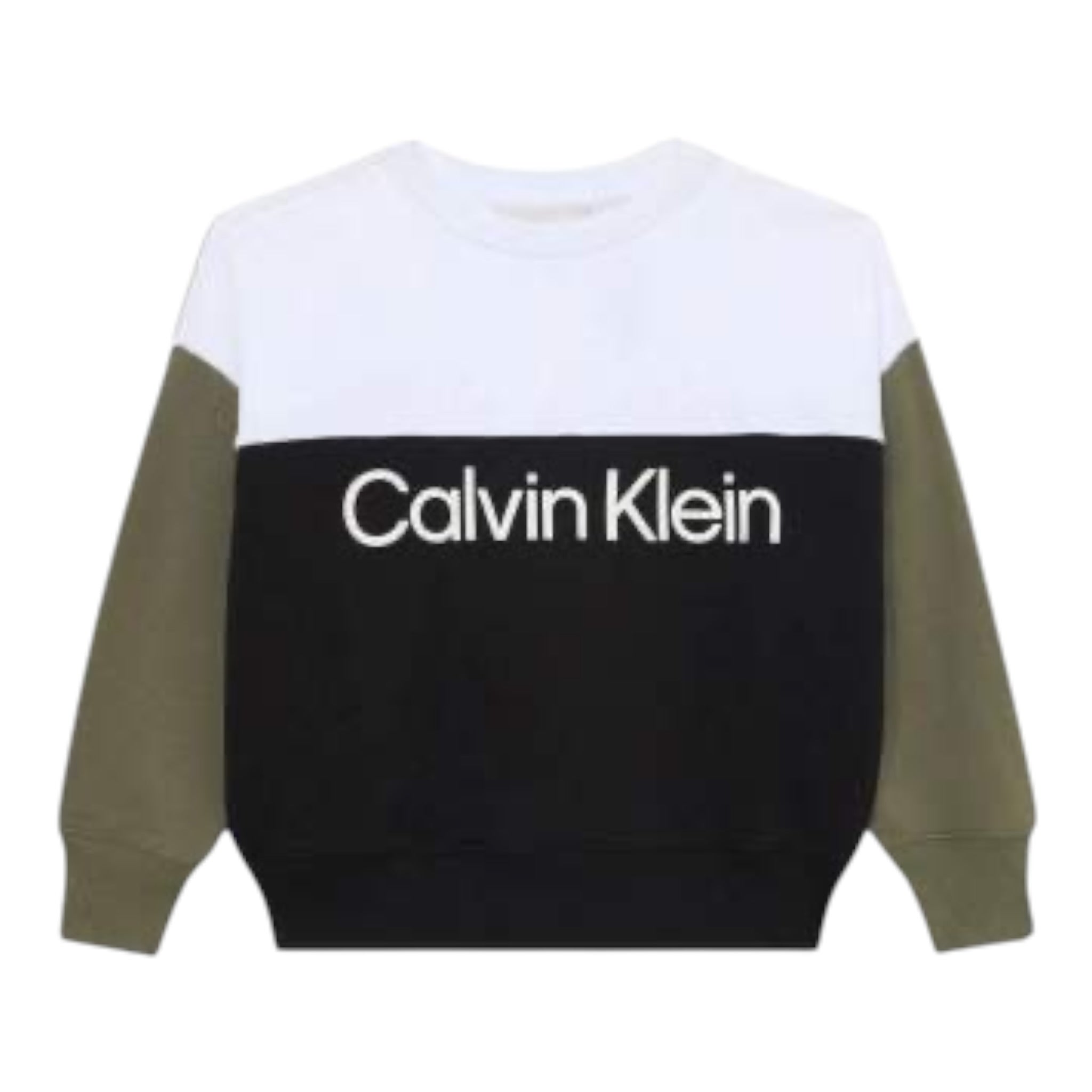 Calvin Klein Felpa Tricolore Girocollo con Logo Nero per Bambino IB0IB02523 NERO CALVIN KLEIN 