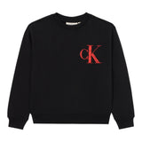 Calvin Klein Felpa Chiusa Girocollo tinta unita con Logo Nero per Bambino IB0IB02526 NERO CALVIN KLEIN 