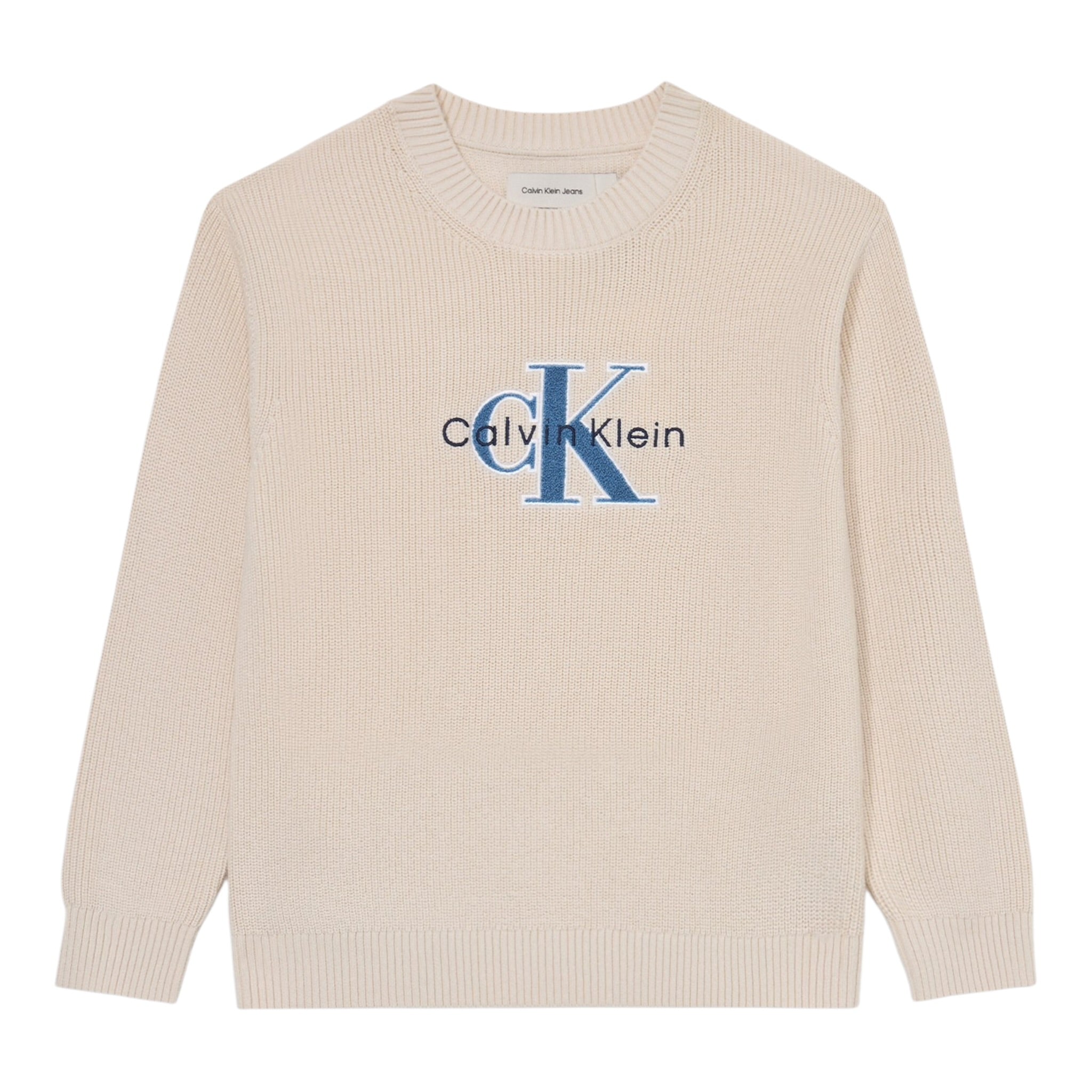 Calvin Klein Maglia Girocollo tinta unita con Logo Panna per Bambino IB0IB02598XX PANNA CALVIN KLEIN 
