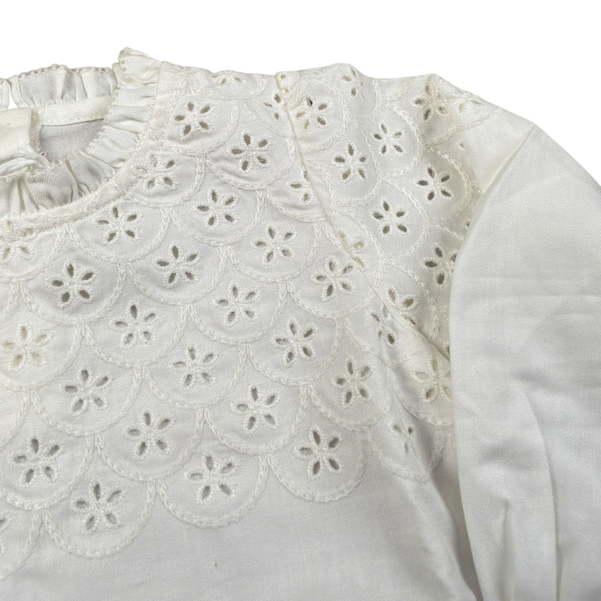 Chloe' Camicia Manica Lunga tinta unita In Pizzo Sangallo Bianco per Neonata C20299 BIANCO CHLOE' 