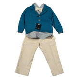 Colori Chiari Completo 4 Pezzi Cardigan-Camicia-Papillon-Pantalone Petrolio per Neonato MN407797 PETROLIO COLORI CHIARI 