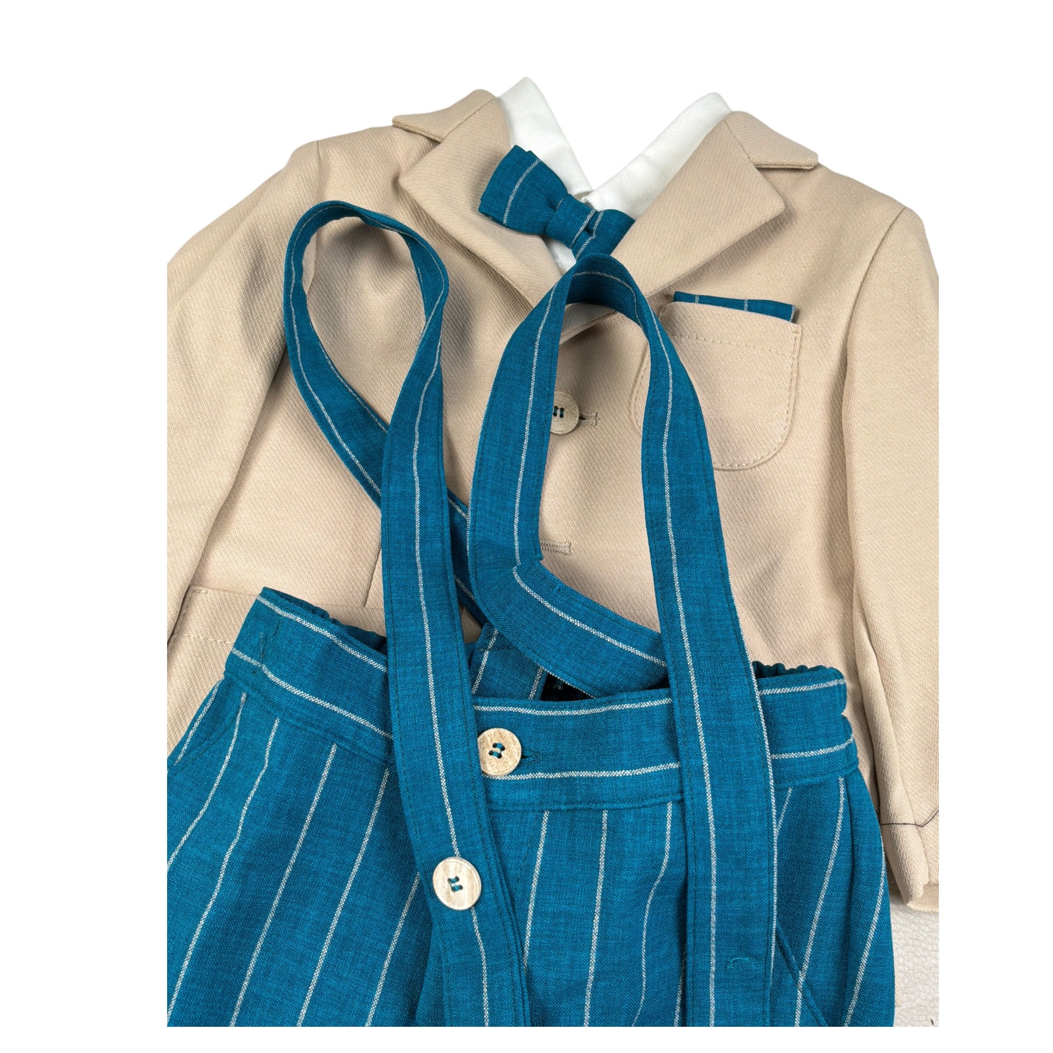 Colori Chiari Completo 4 Pezzi Giacca-Camicia-Papillon-Pantalone con Bretelle Beige per Neonato MN507844 BEIGE COLORI CHIARI 