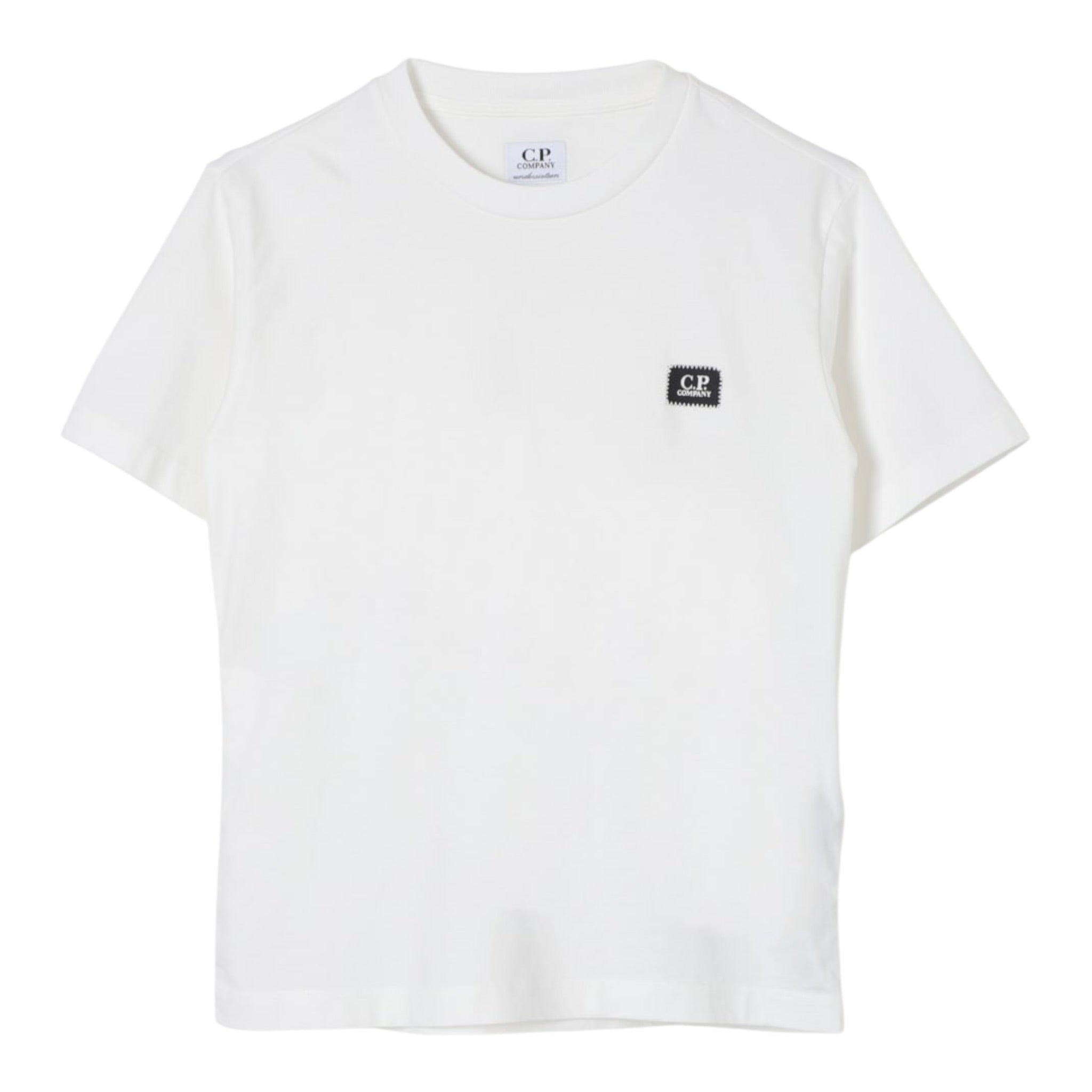 C.P. Company T-Shirt Girocollo tinta unita con Logo Bianco per Bambino C6M008 BIANCO C.P. COMPANY 