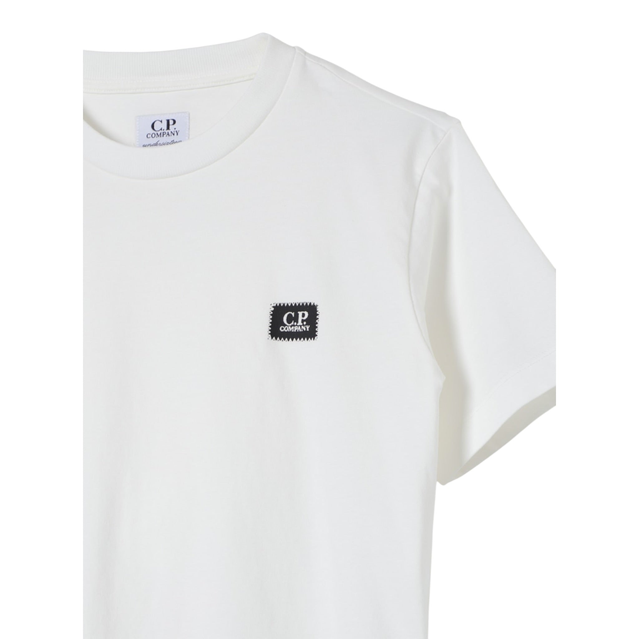 C.P. Company T-Shirt Girocollo tinta unita con Logo Bianco per Bambino C6M008 BIANCO C.P. COMPANY 