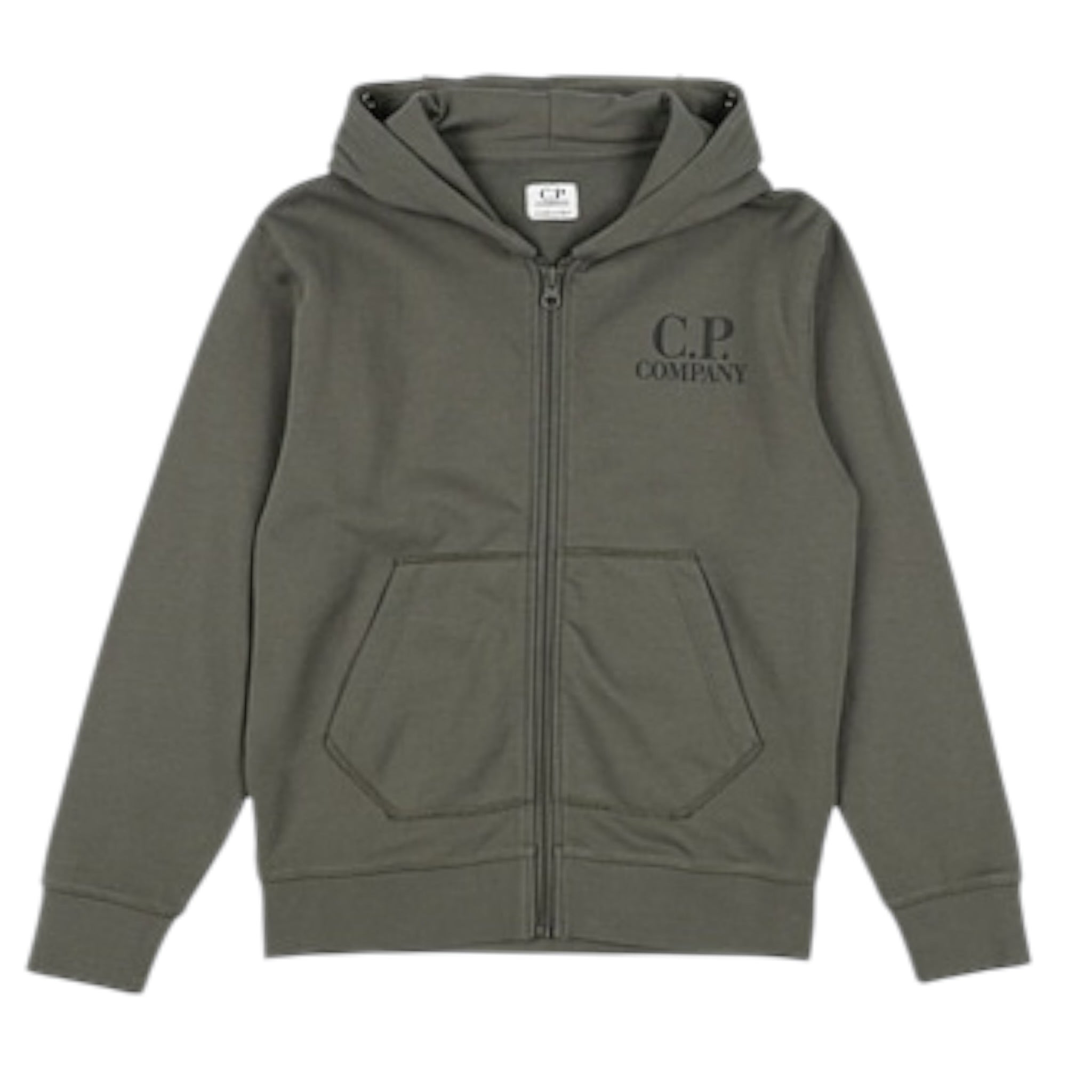 C.P. Company Felpa tinta unita con Cappuccio E Zip Verde per Bambino CUF01A VERDE C.P. COMPANY 