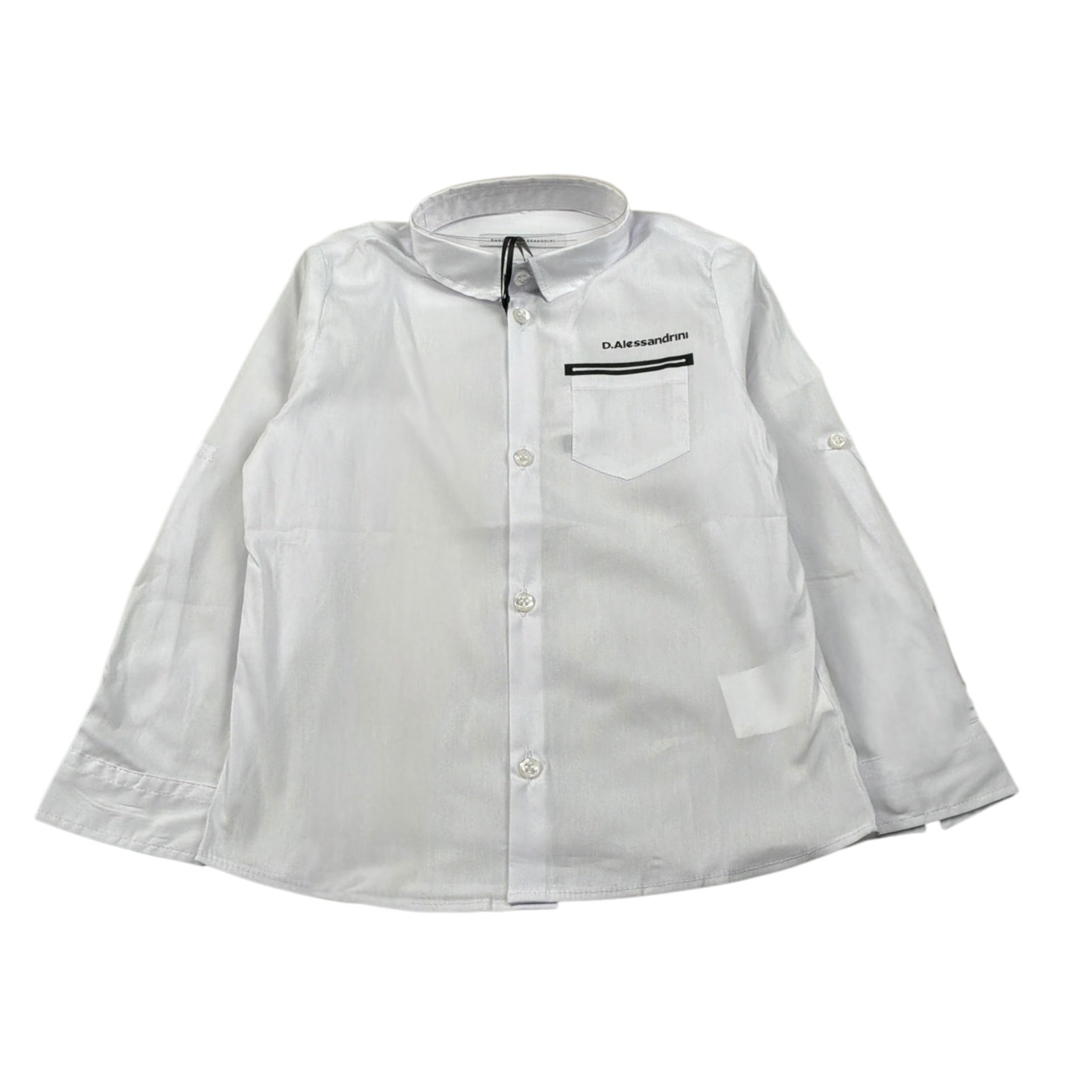Daniele Alessandrini Camicia Manica Lunga Tinta Unit con Logo Bianco per Bambino 1235C1041 BIANCO DANIELE ALESSANDRINI 