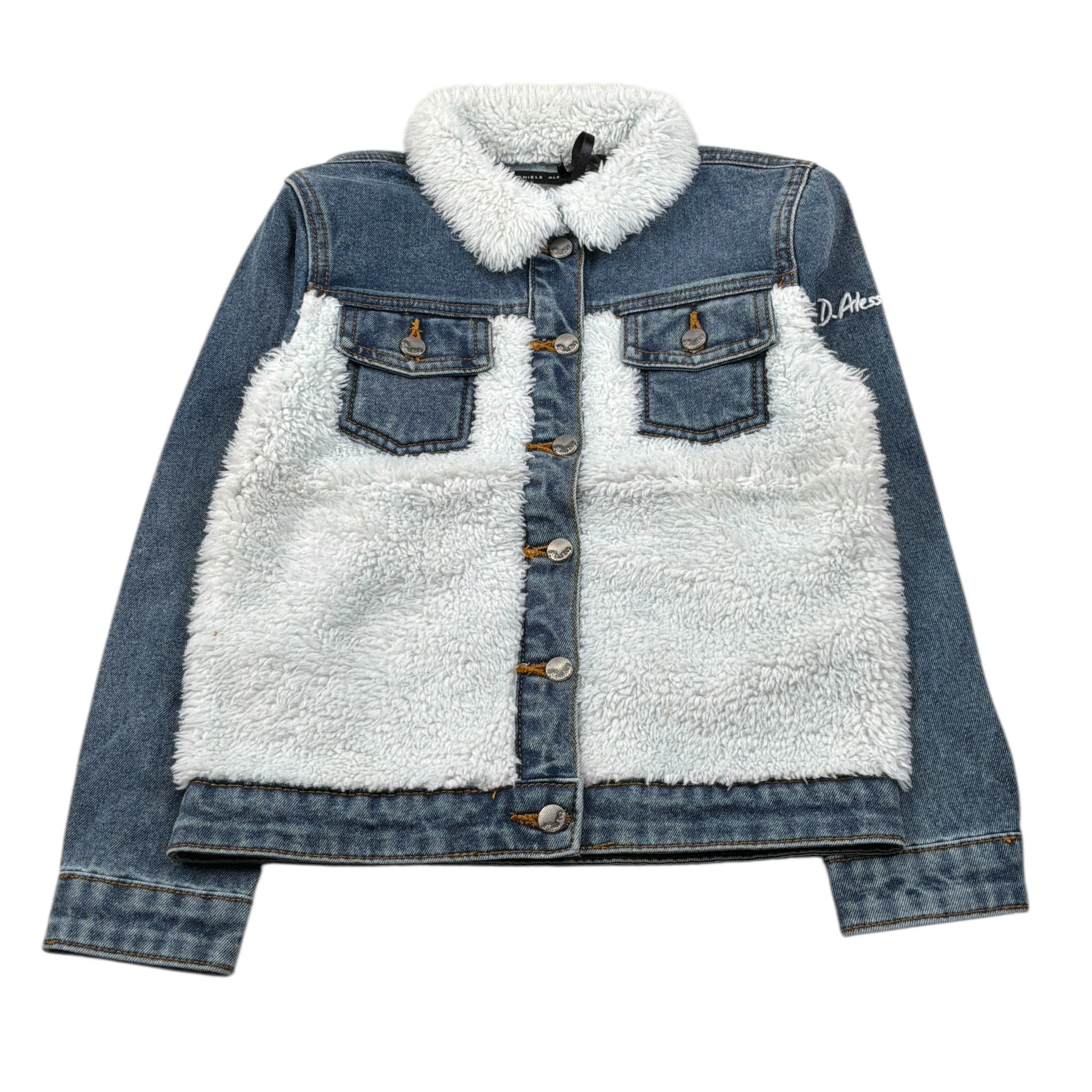 Daniele Alessandrini Giubbino In Denim tinta unita con Pelliccia Blu per Bambino 1291OD0098 BLU DANIELE ALESSANDRINI 