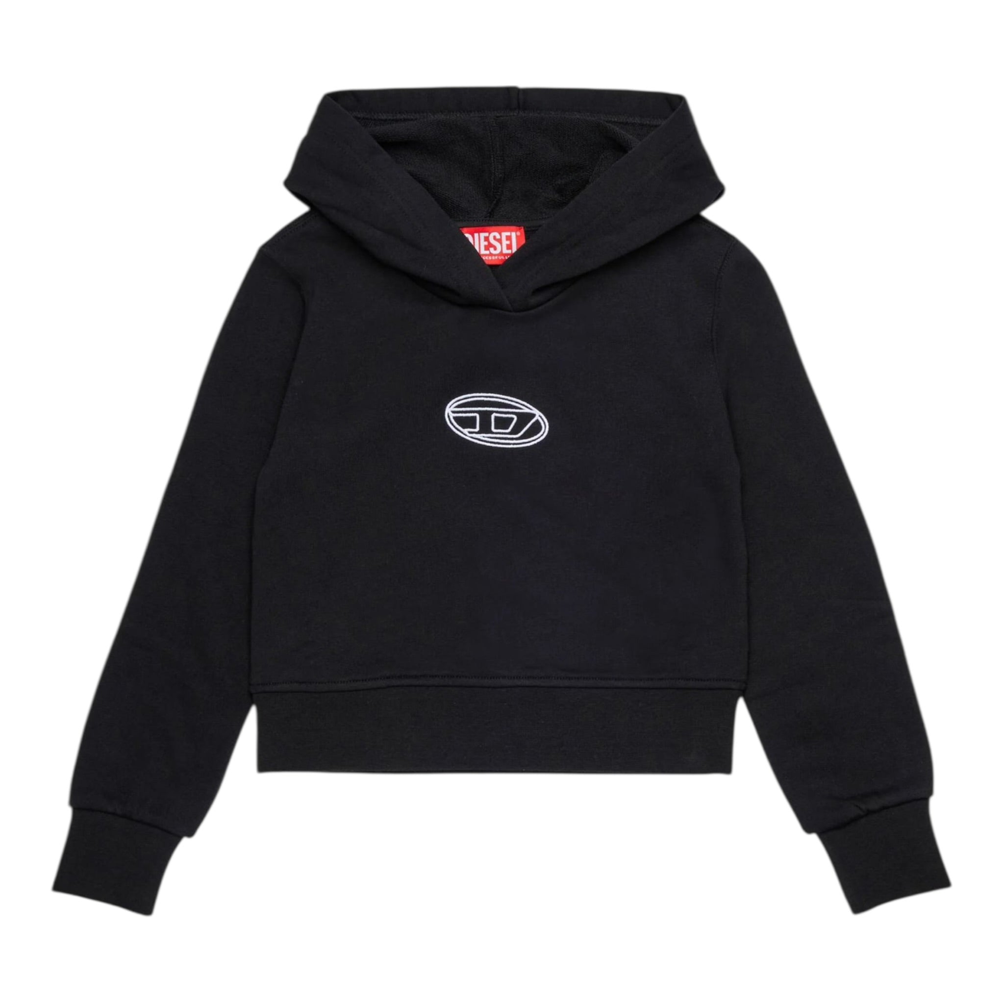 Diesel Felpa tinta unita con Cappuccio E Stampa Nero per Bambina J02416 NERO DIESEL 