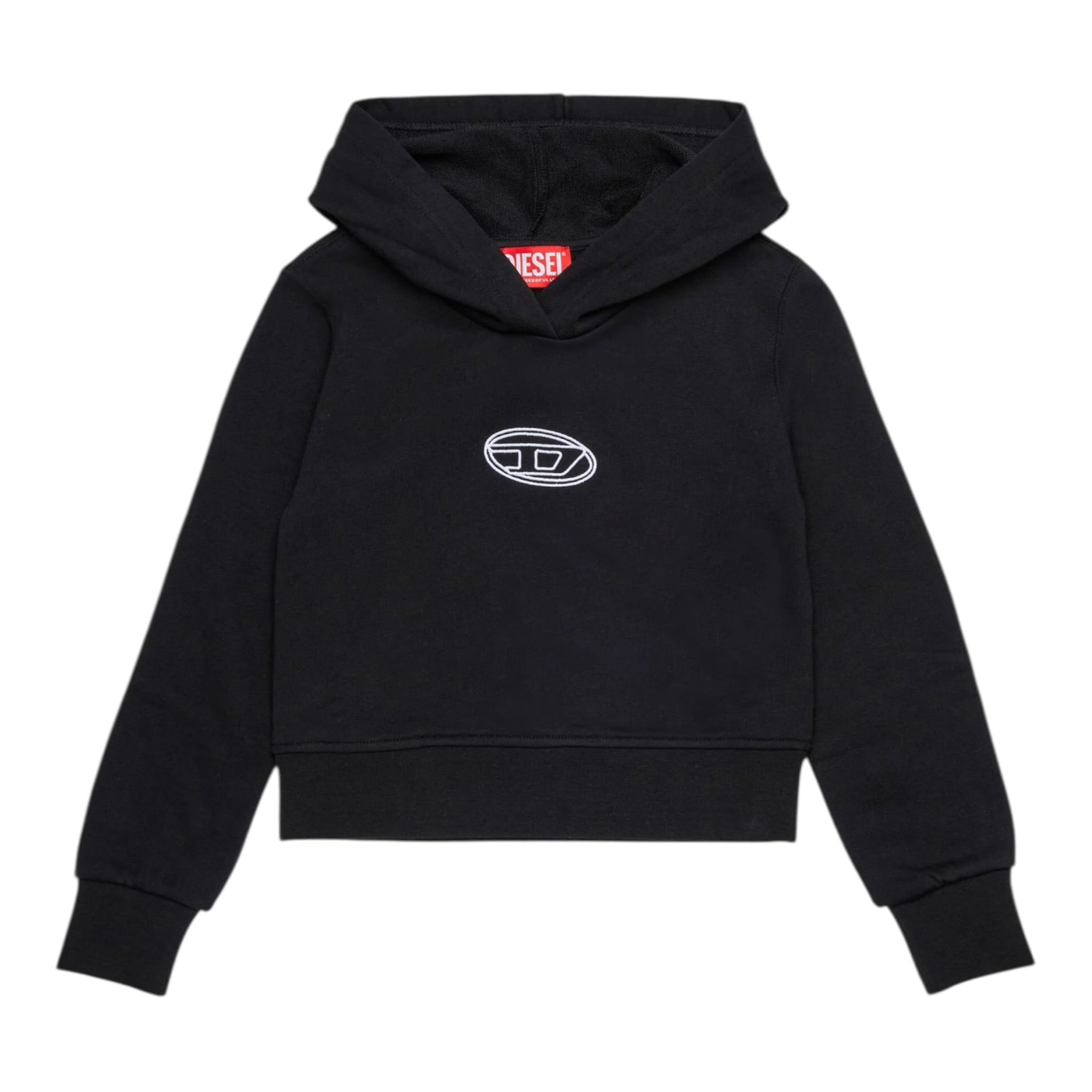 Diesel Felpa tinta unita con Cappuccio E Stampa Nero per Bambina J02416X NERO DIESEL 