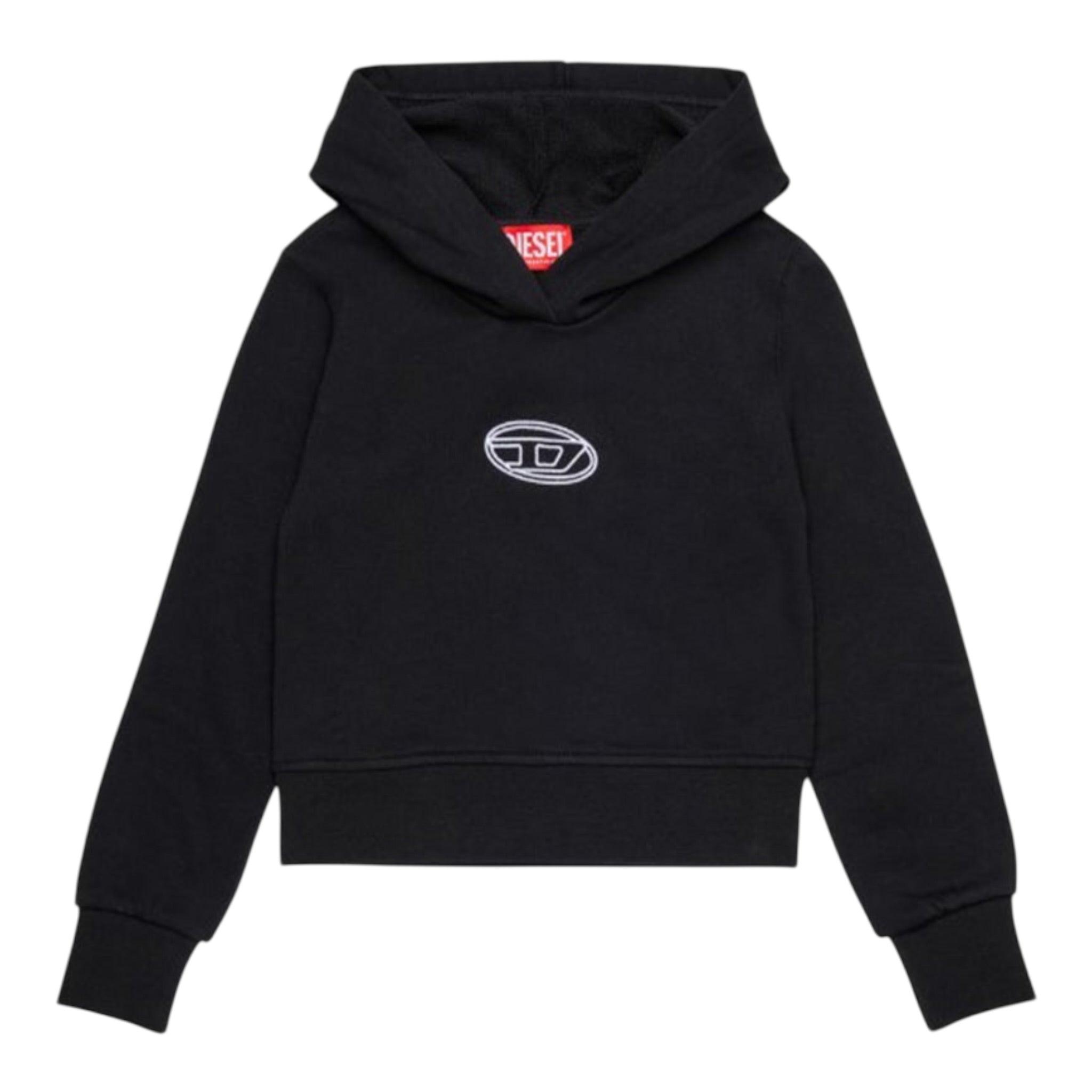 Diesel Felpa tinta unita con Cappuccio E Stampa Nero per Bambina J02416XX NERO DIESEL 