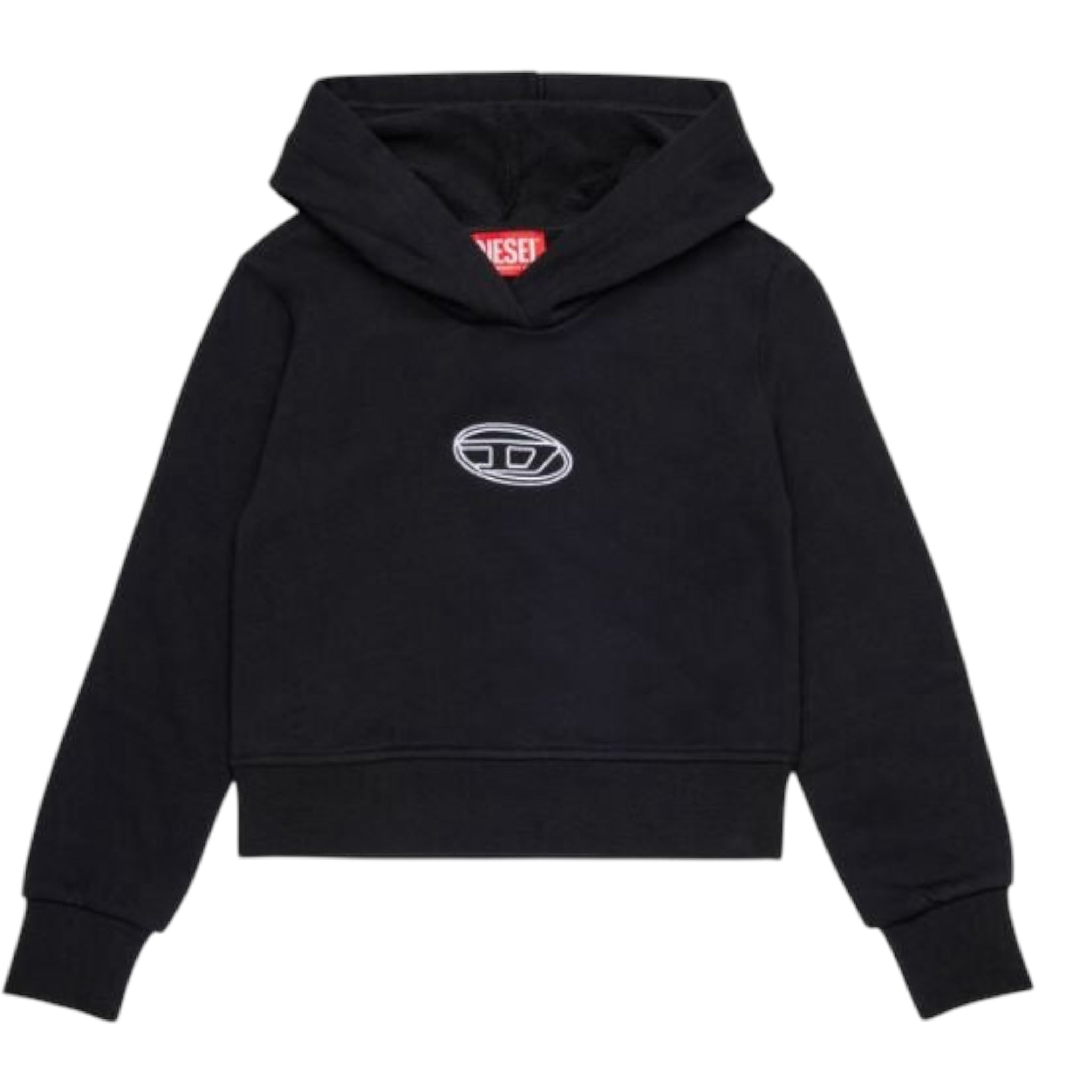 Diesel Felpa tinta unita con Cappuccio E Stampa Nero per Bambina J02416XXX NERO DIESEL 