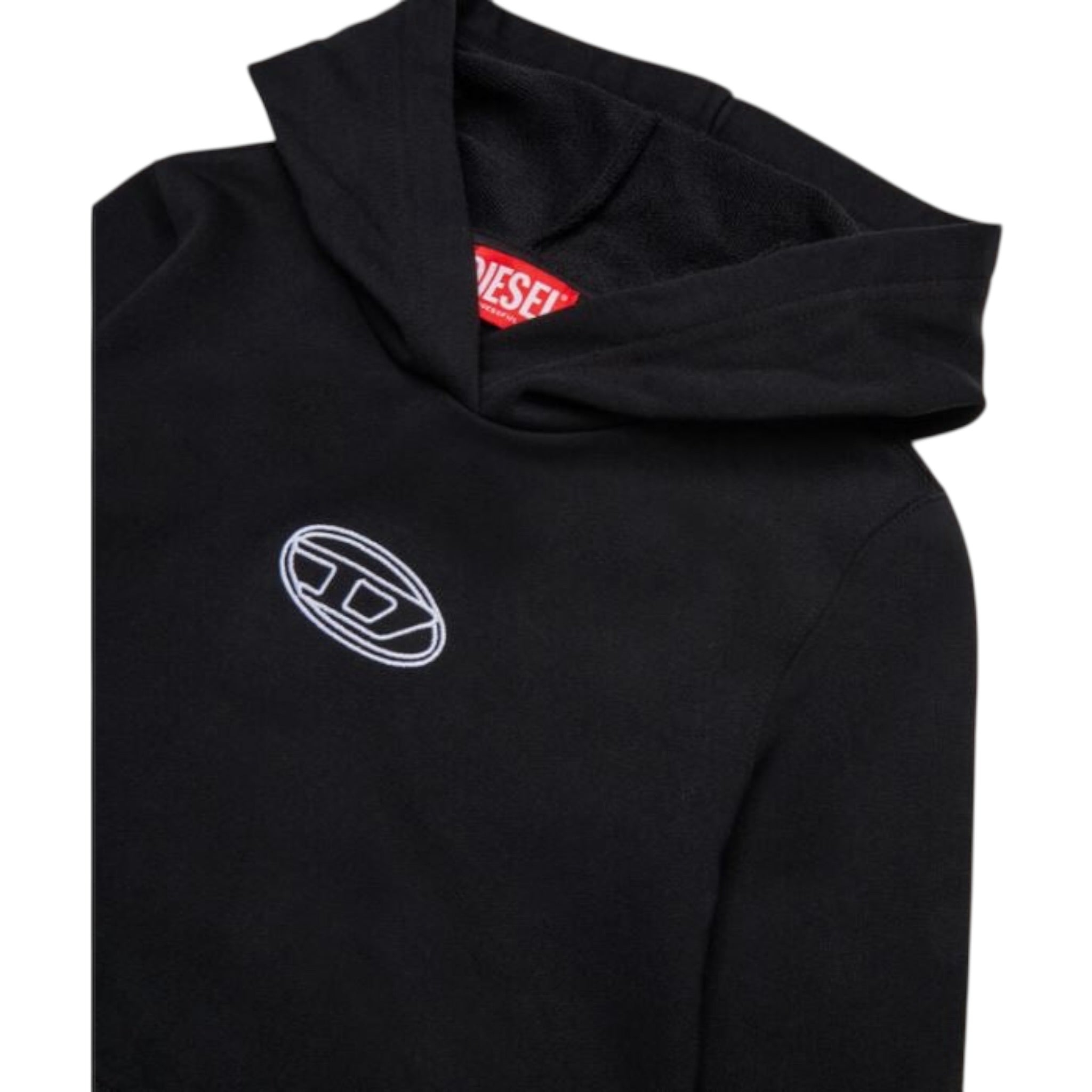 Diesel Felpa tinta unita con Cappuccio E Stampa Nero per Bambina J02416XXX NERO DIESEL 