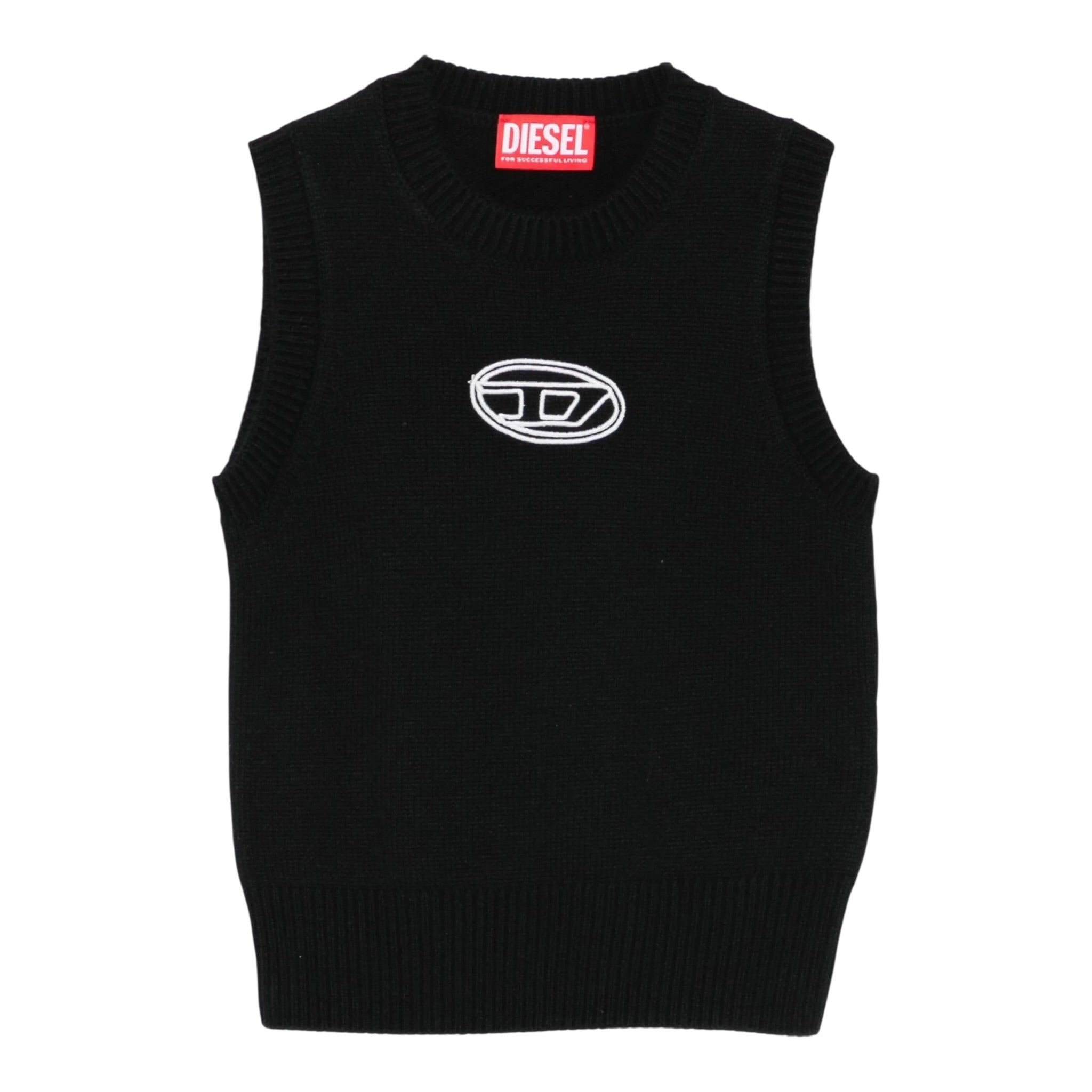 Diesel Gilet In Maglia tinta unita con Logo Nero per Bambina J02437X NERO DIESEL 