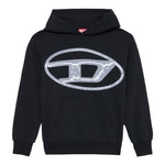 Diesel Felpa tinta unita con Cappuccio E Stampa Nero per Bambino J02487X NERO DIESEL 