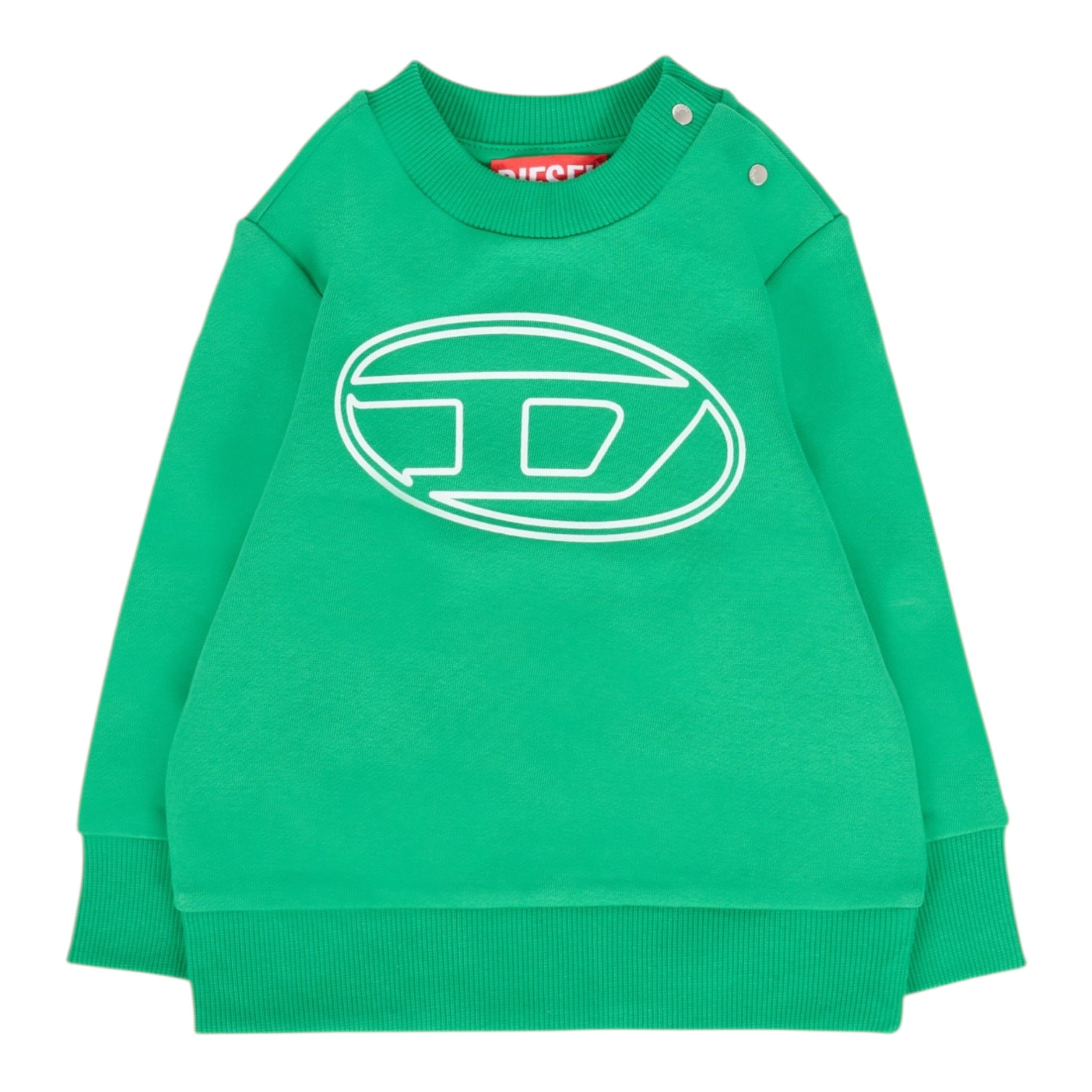 Diesel Felpa Girocollo tinta unita con Stampa Verde per Neonato K00702 VERDE DIESEL 