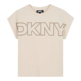 Dkny T-Shirt Girocollo tinta unita con Logo Beige per Bambina D62412 BEIGE DKNY 